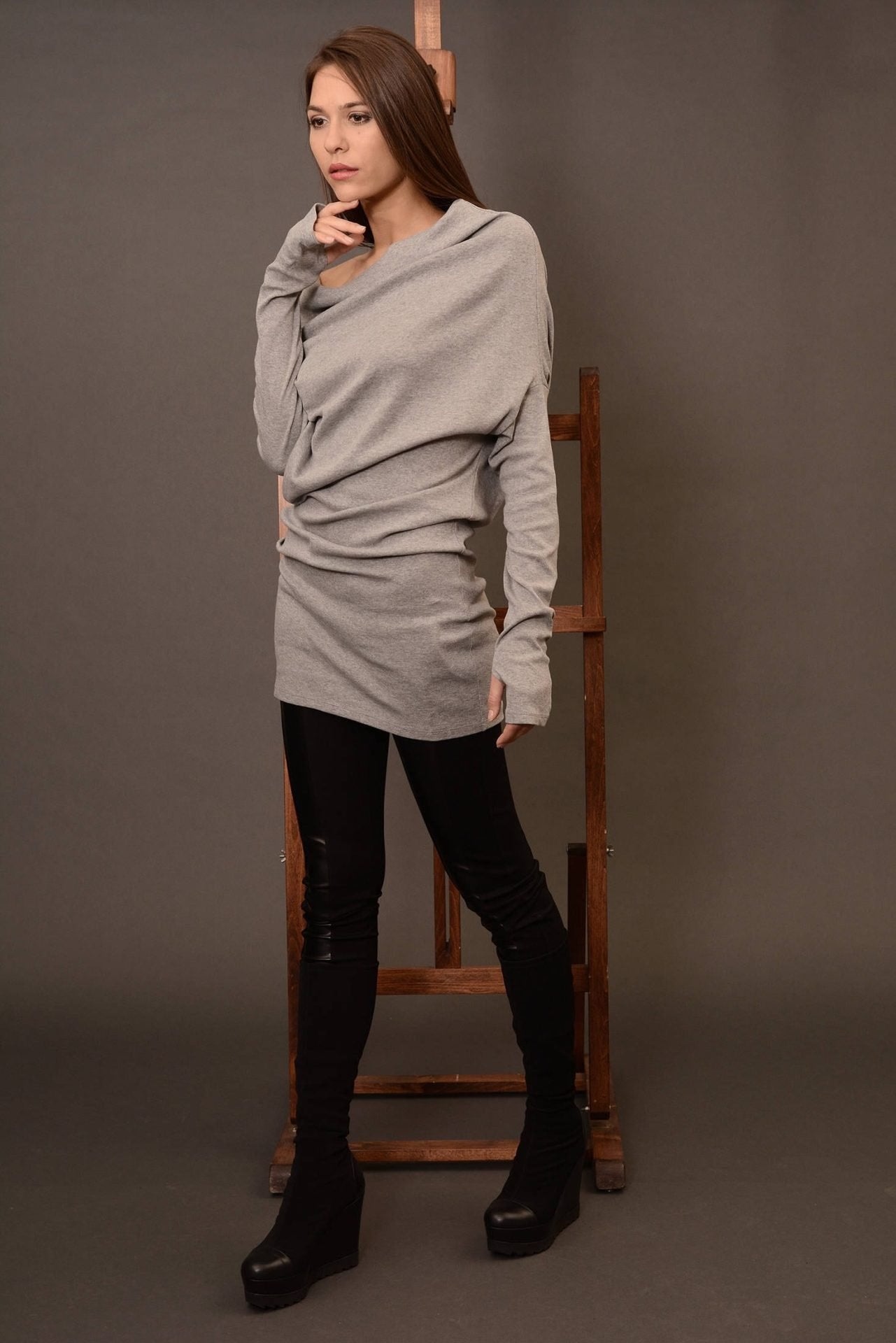 Knit Wool Asymmetrical Oversized Off Shoulder Sweater