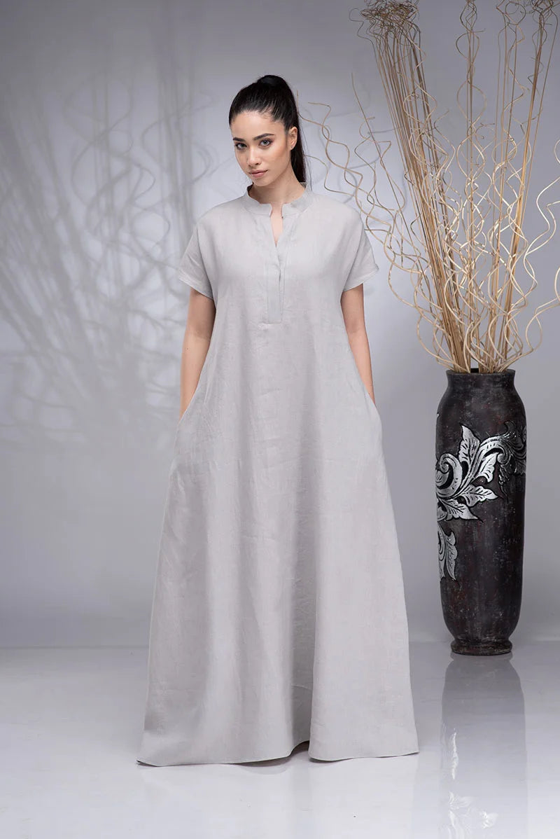 Linen Oversized Maxi Kaftan Dress with Pockets-Danellys-2.webp