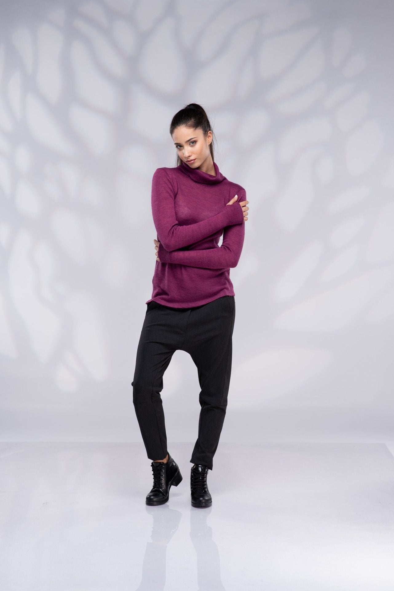 Turtleneck Purple Fitted Top with Thumb Holes