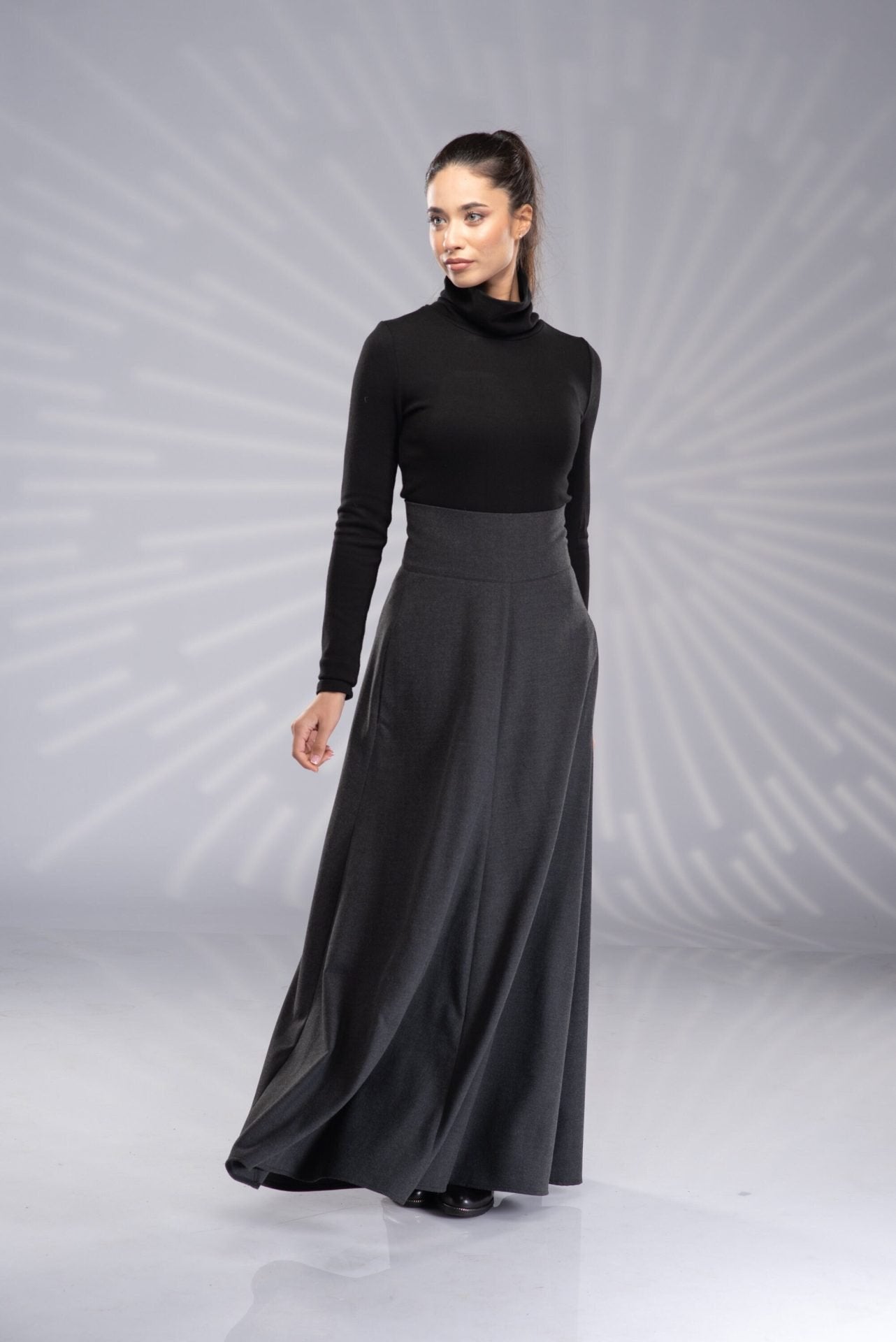 Wool Maxi Victorian High Waist Winter Long Skirt