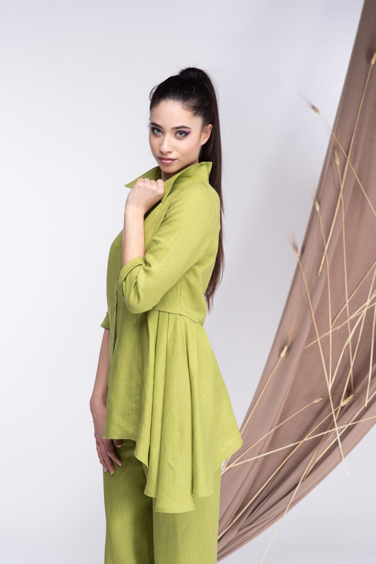 Two Piece Linen Outfit Linen Maxi Tunic and Linen Pants