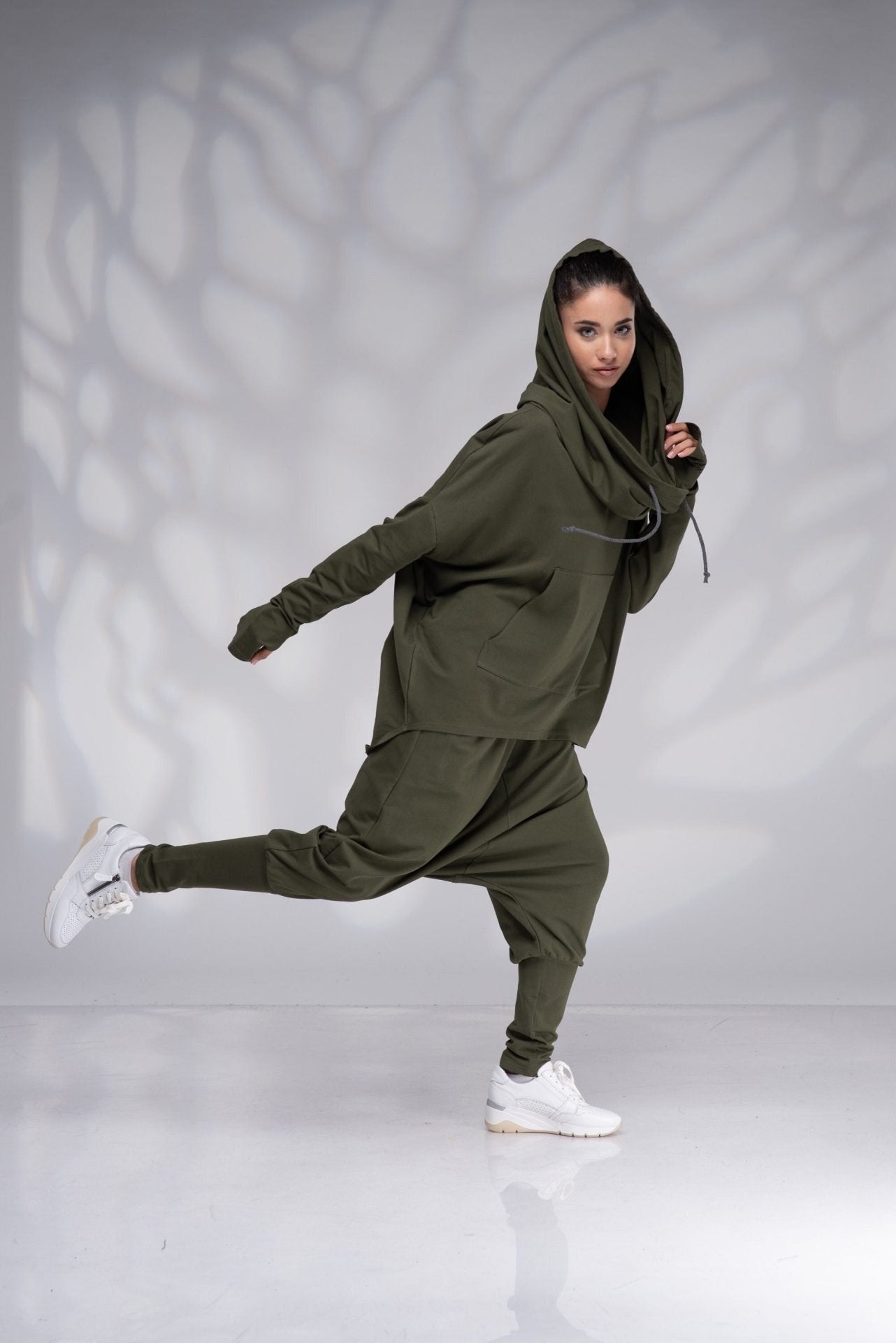 Jogging Sport Tracksuit Cowl Neck Hoodie and Harem Pants