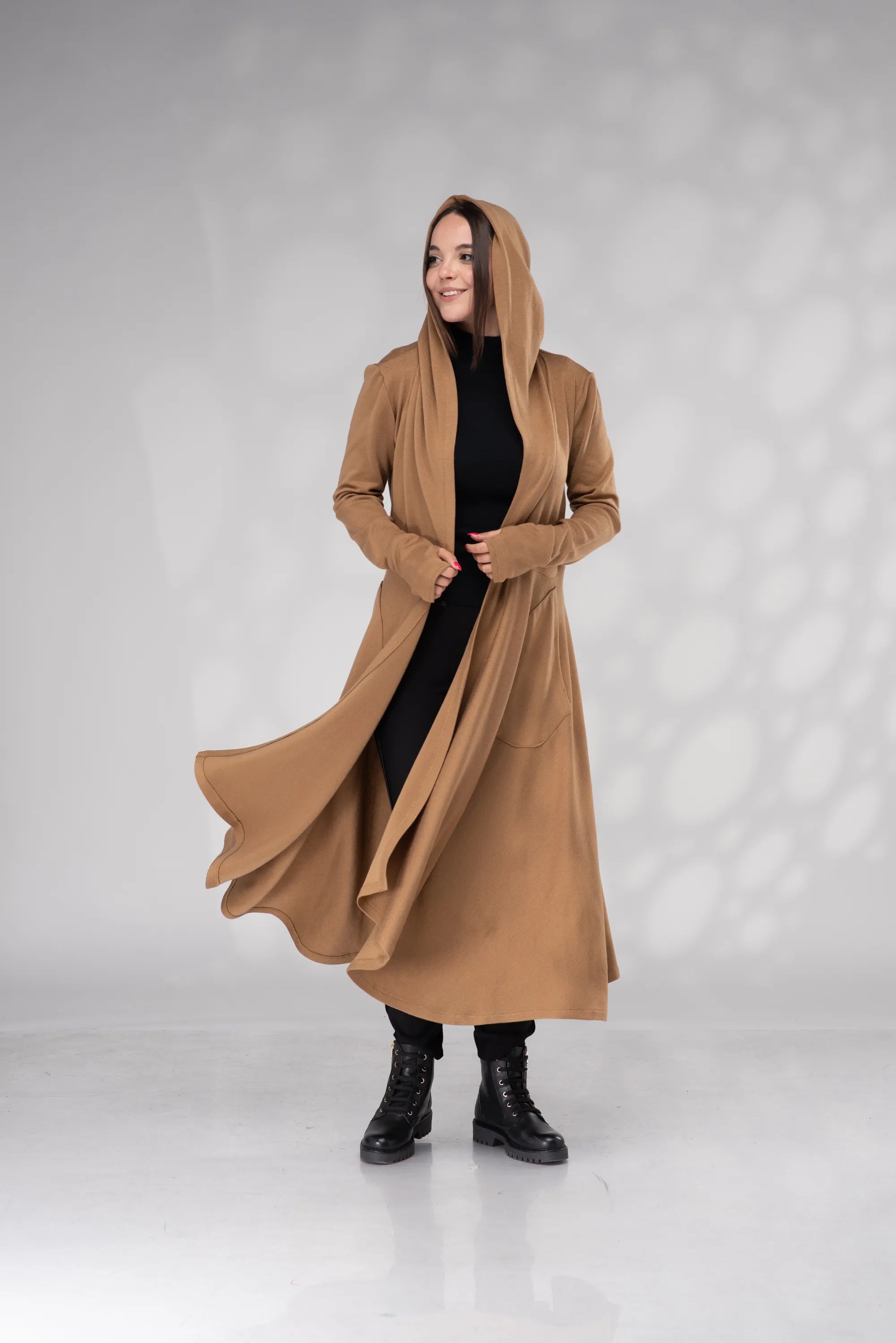 Long Hooded Cardigan - Maxi Cardigan Sweater-Danellys-3.webp