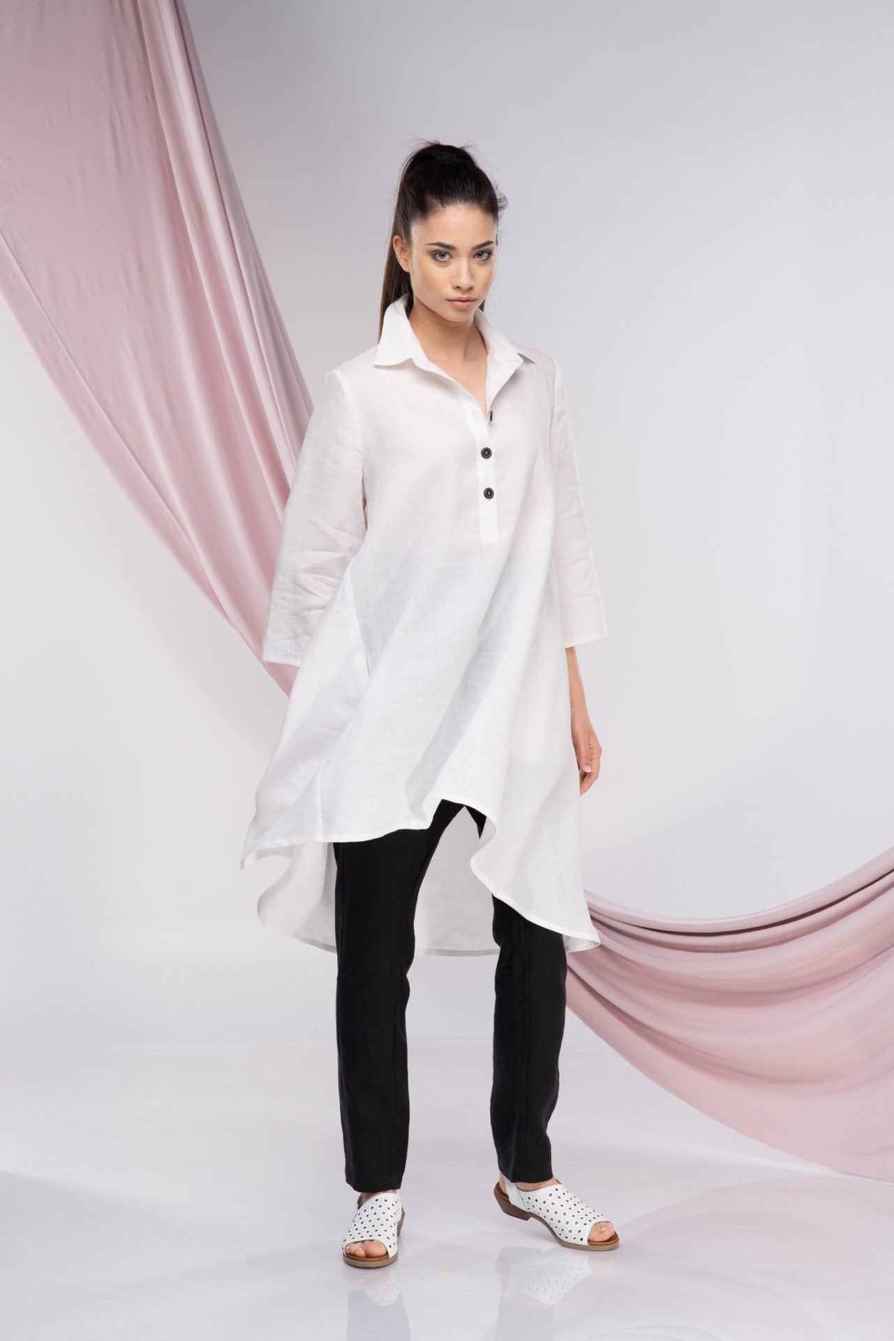 Linen Plus Size Asymmetrical Collared Tunic Top