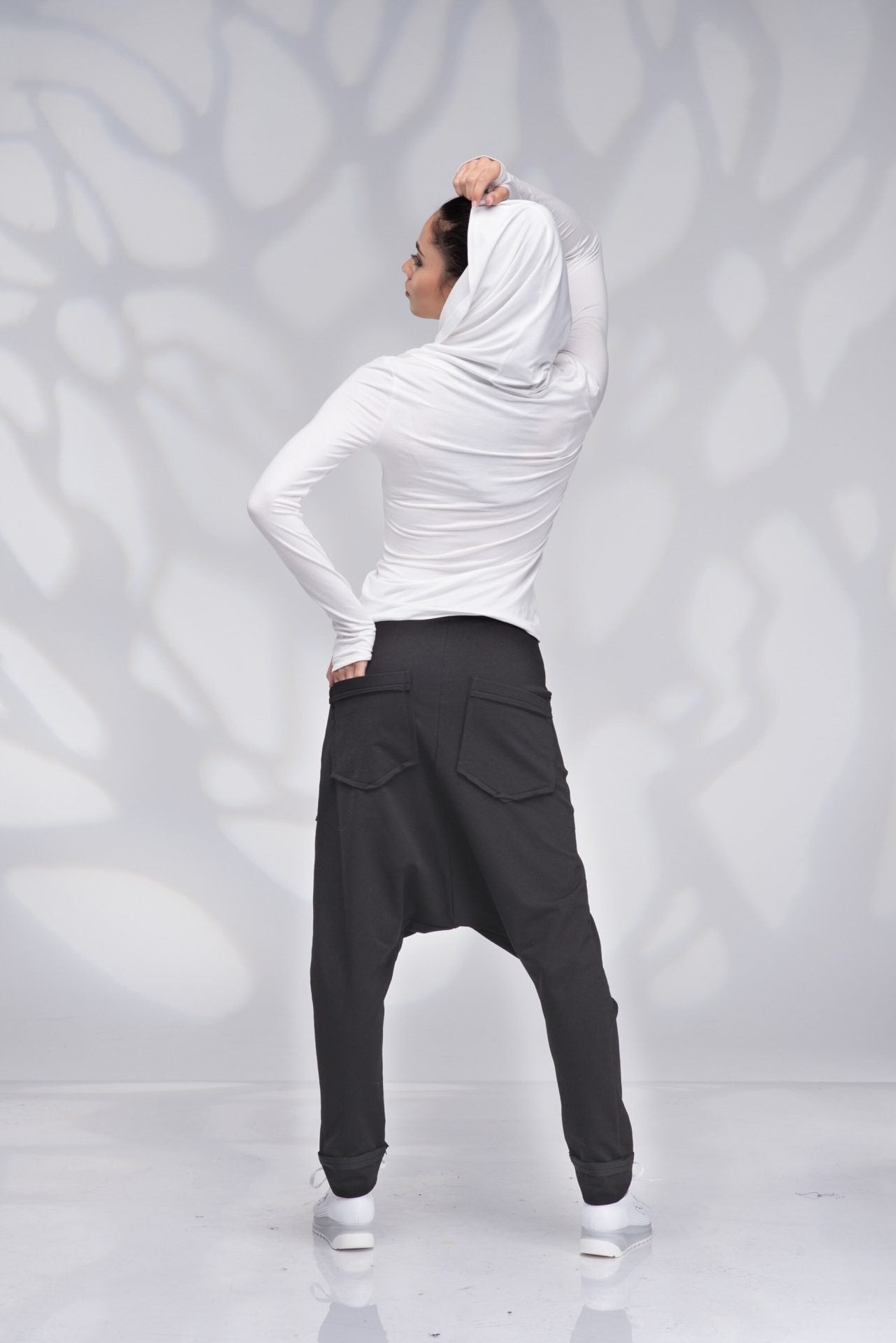 Black Harem Drop Crotch Baggy Yoga Pants