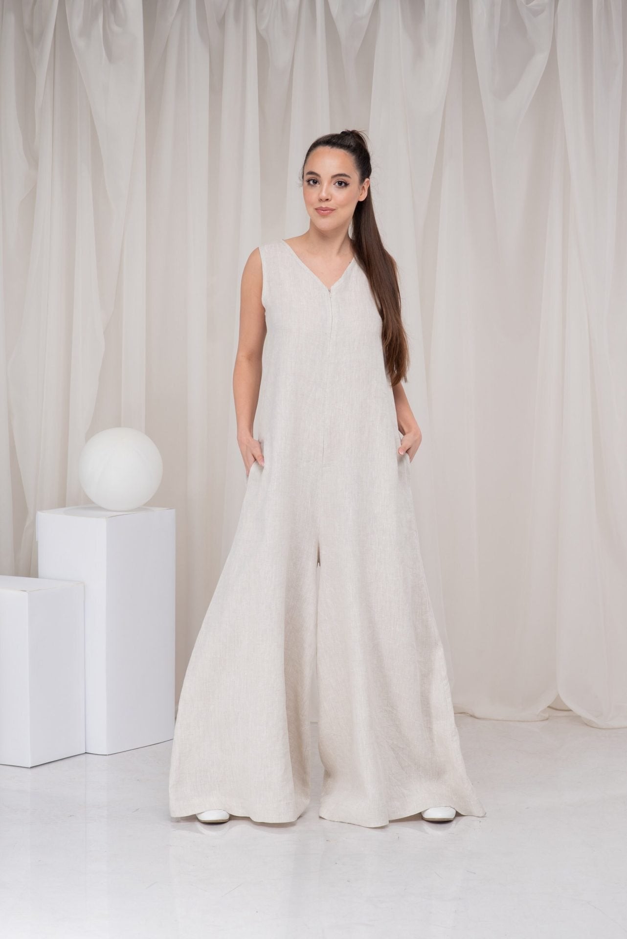 Linen Maxi Wide Leg Plus Size Loose Summer Romper