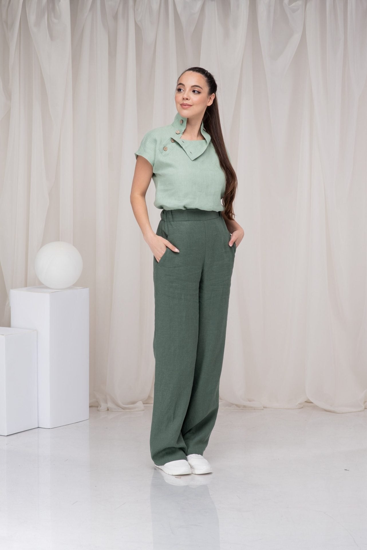 Flax Pure Linen Button up Blouse with Short Sleeve