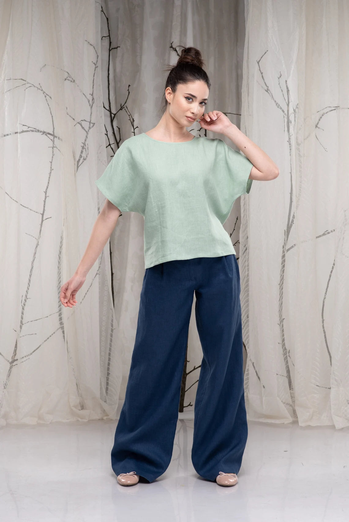 Linen Wide Leg Casual Summer Pants with Elastic Waist-Danellys.webp