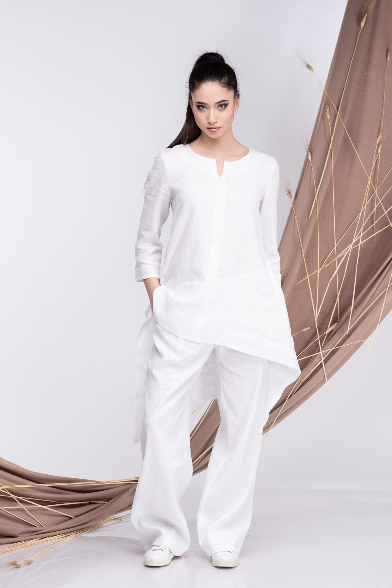 Linen White Tunic Top