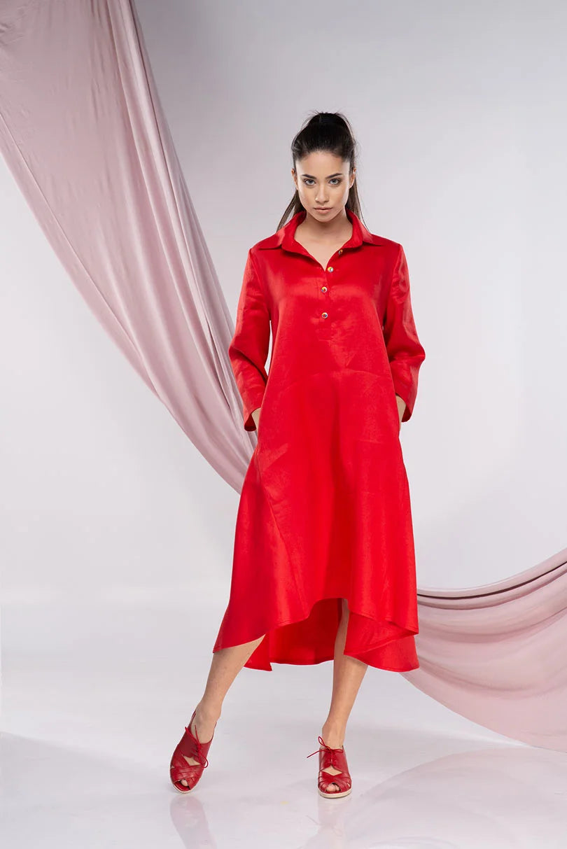 Red Linen Plus Size Evening Dress