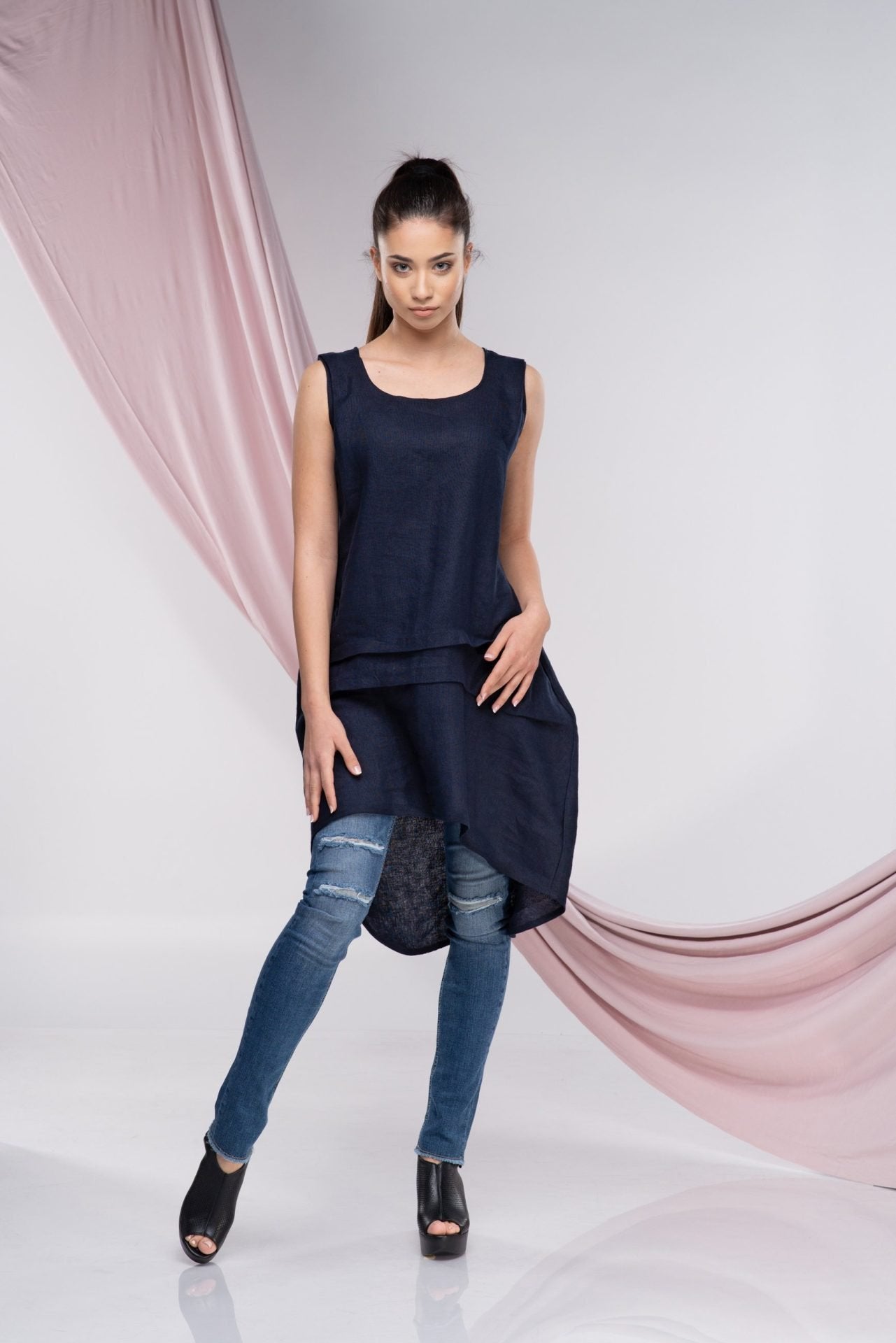 Mustard Linen Sleeveless Tunic Top
