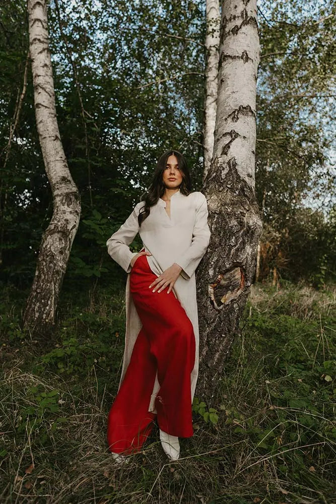 Linen Two Piece Set - Side Slit Tunic and Tailored Wide Leg Trousers-Danellys-4.webp