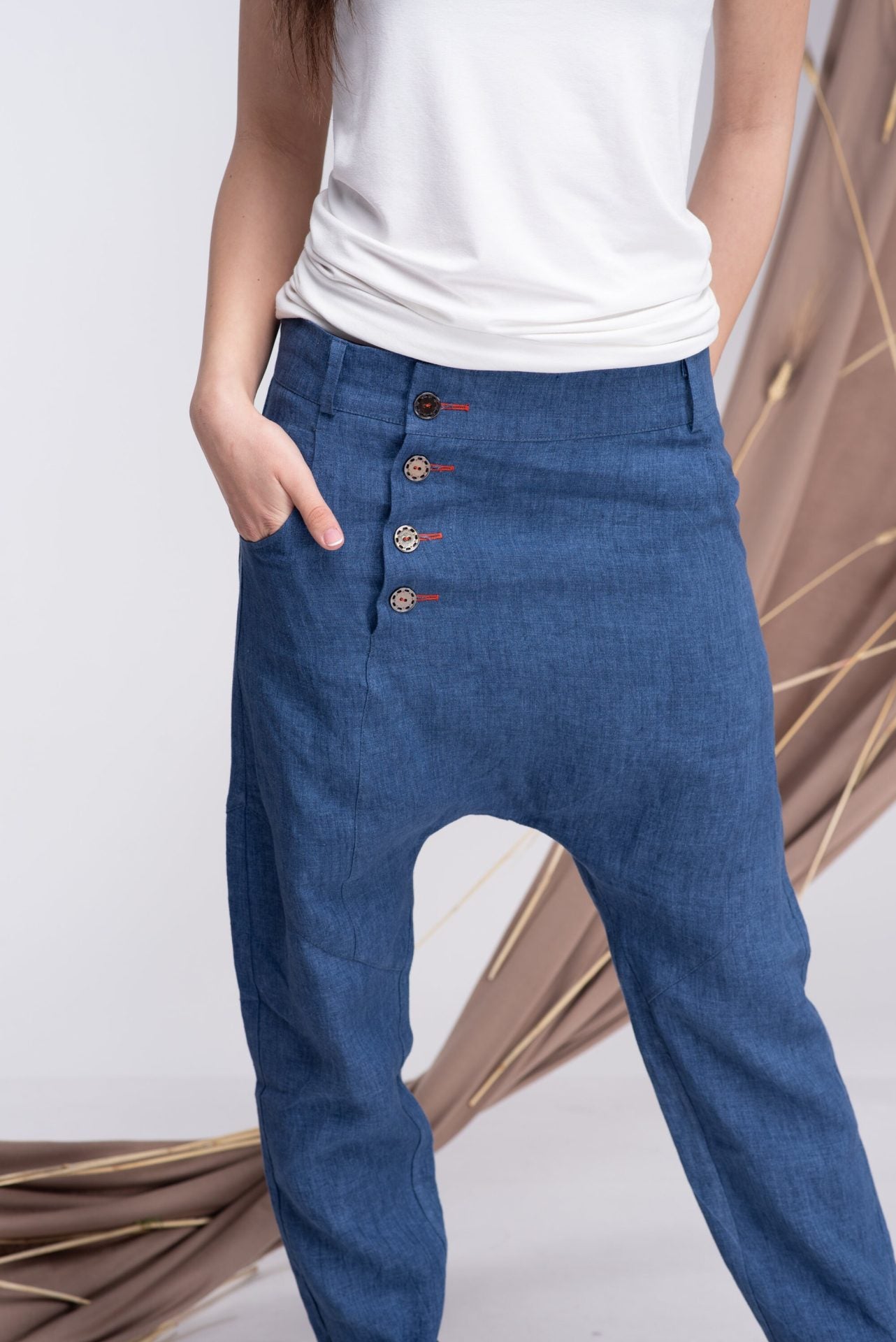 Linen Harem Denim Trousers