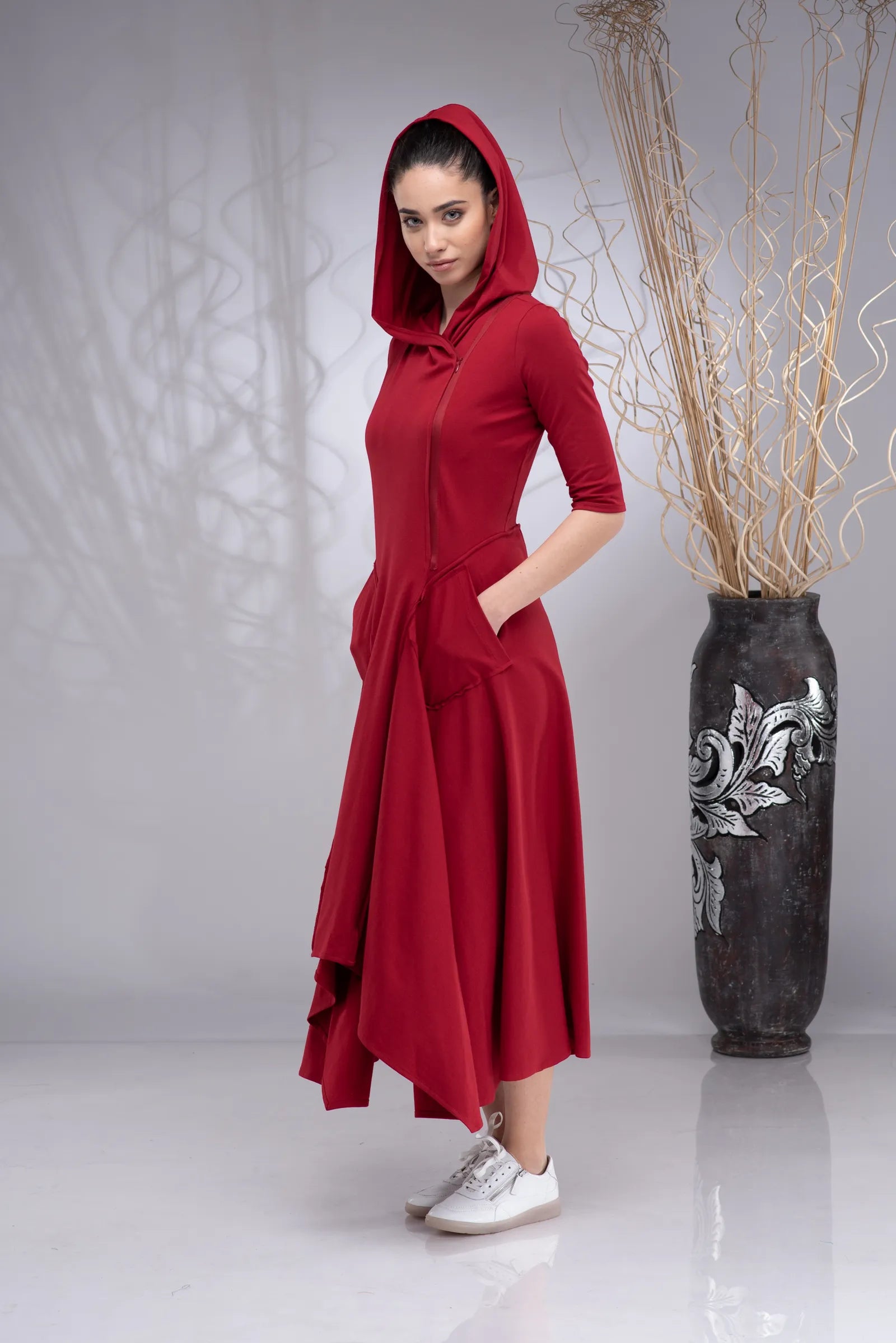 Maxi Hooded Elven Fairy Asymmetrical Dress-Danellys-5.webp