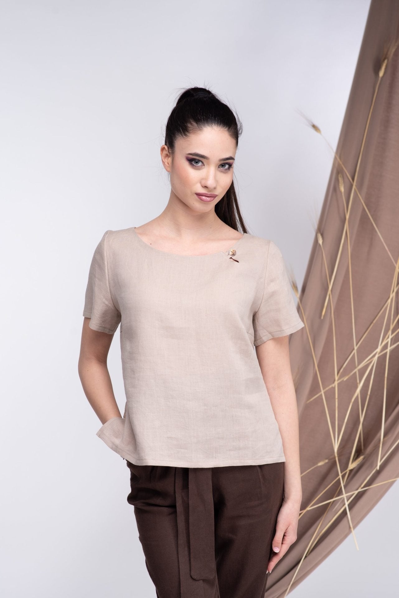 Linen Short Sleeves Blouse