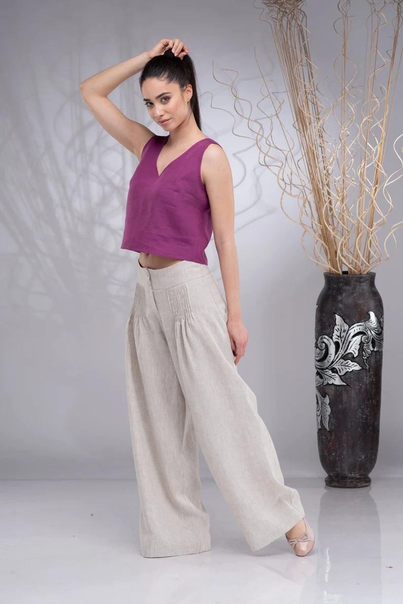 Linen Wide Leg Palazzo Summer Trousers-Danellys-5.webp