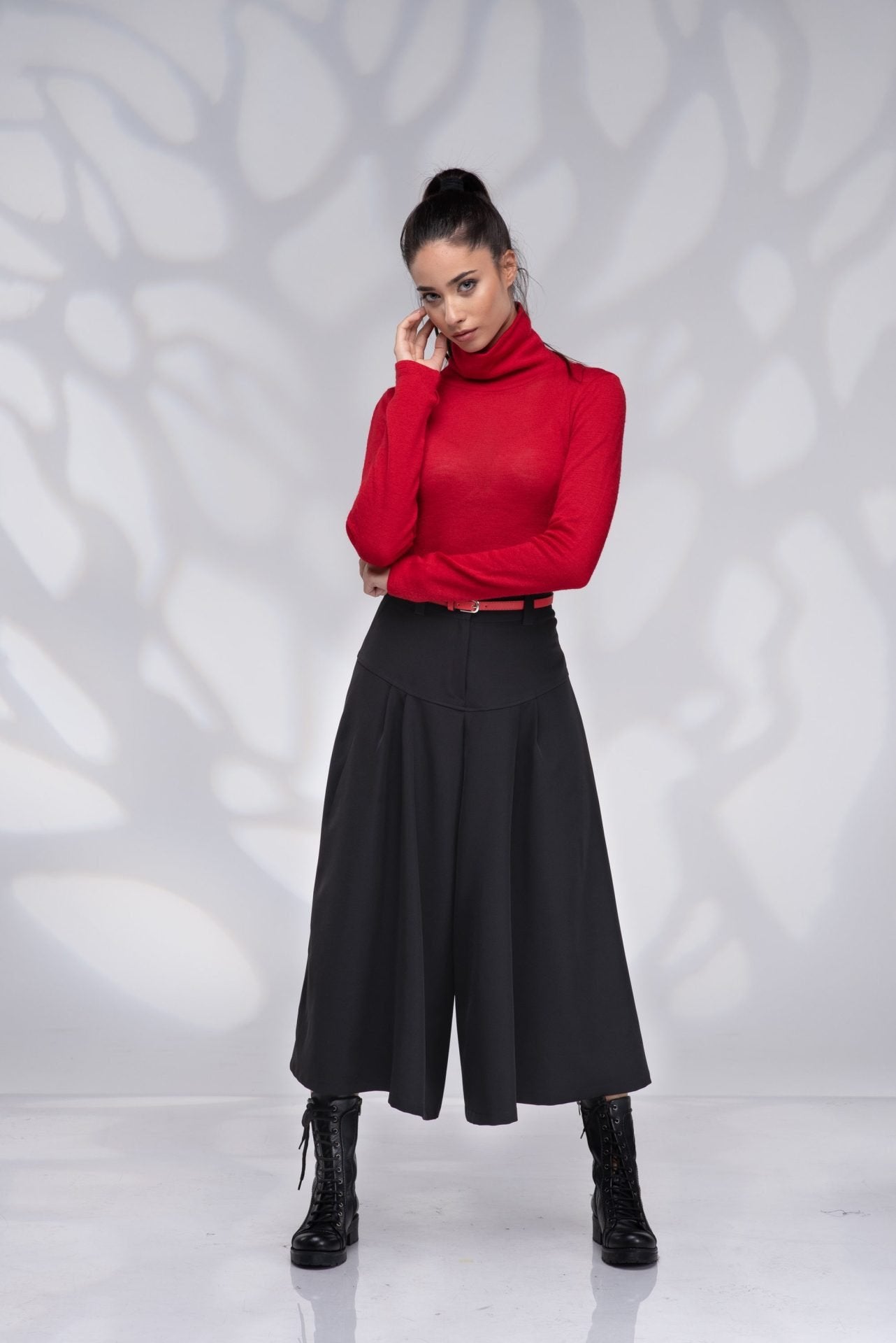 Gray Wool Winter Wide Leg Palazzo Culottes
