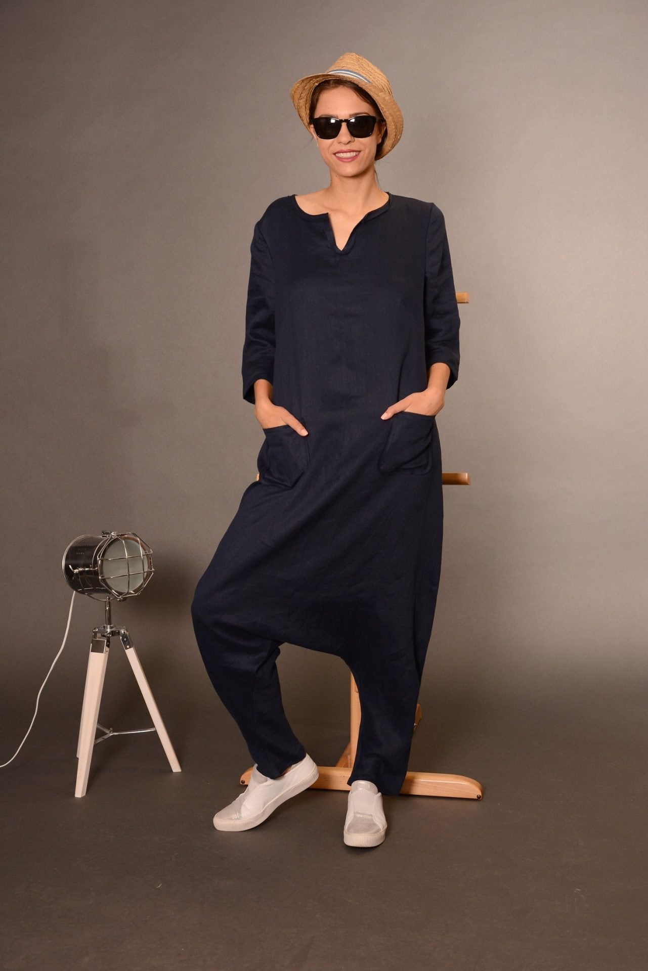 Harem Linen Oversized Wide Leg Romper