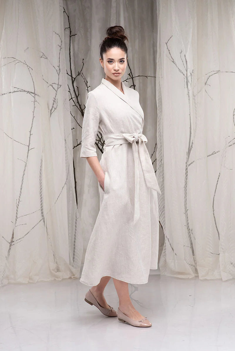 Linen Wrap Dress - Boho Wedding Dress with Sleeves