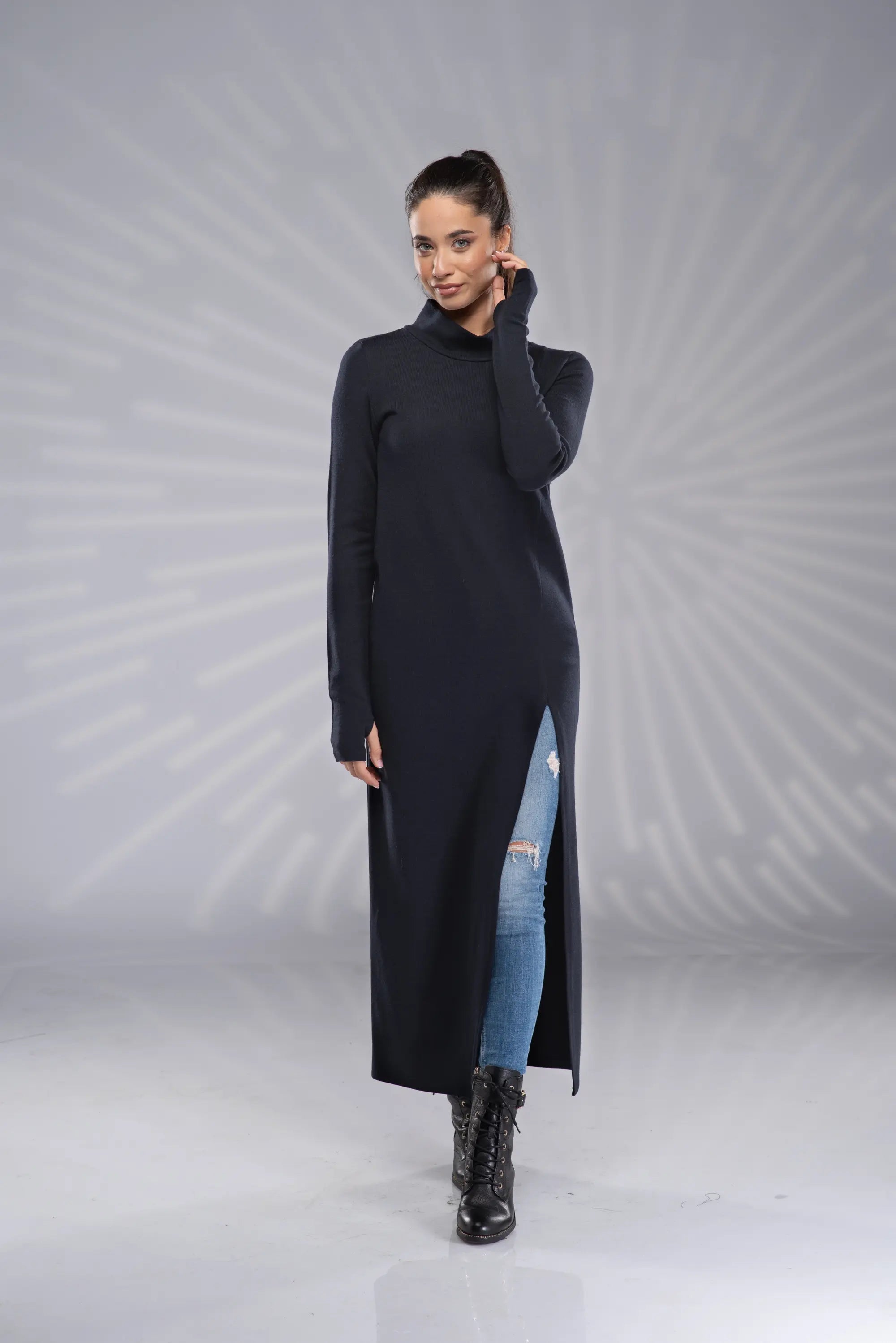 Knit Long Turtleneck Maxi Sweater Tunic Dress-Danellys-2.webp