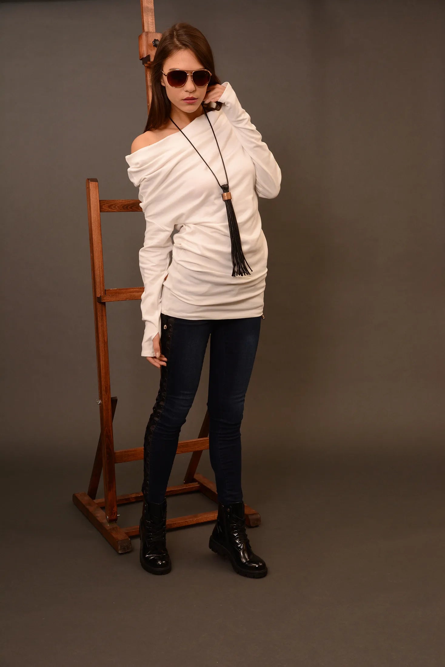 Knit Wool Asymmetrical Oversized Off Shoulder Sweater-Danellys-4.webp