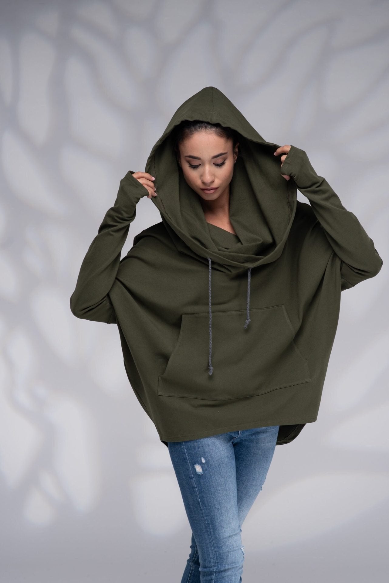 Big Hood Cowl Neck Oversized Loose Hoodie Sweatshirt