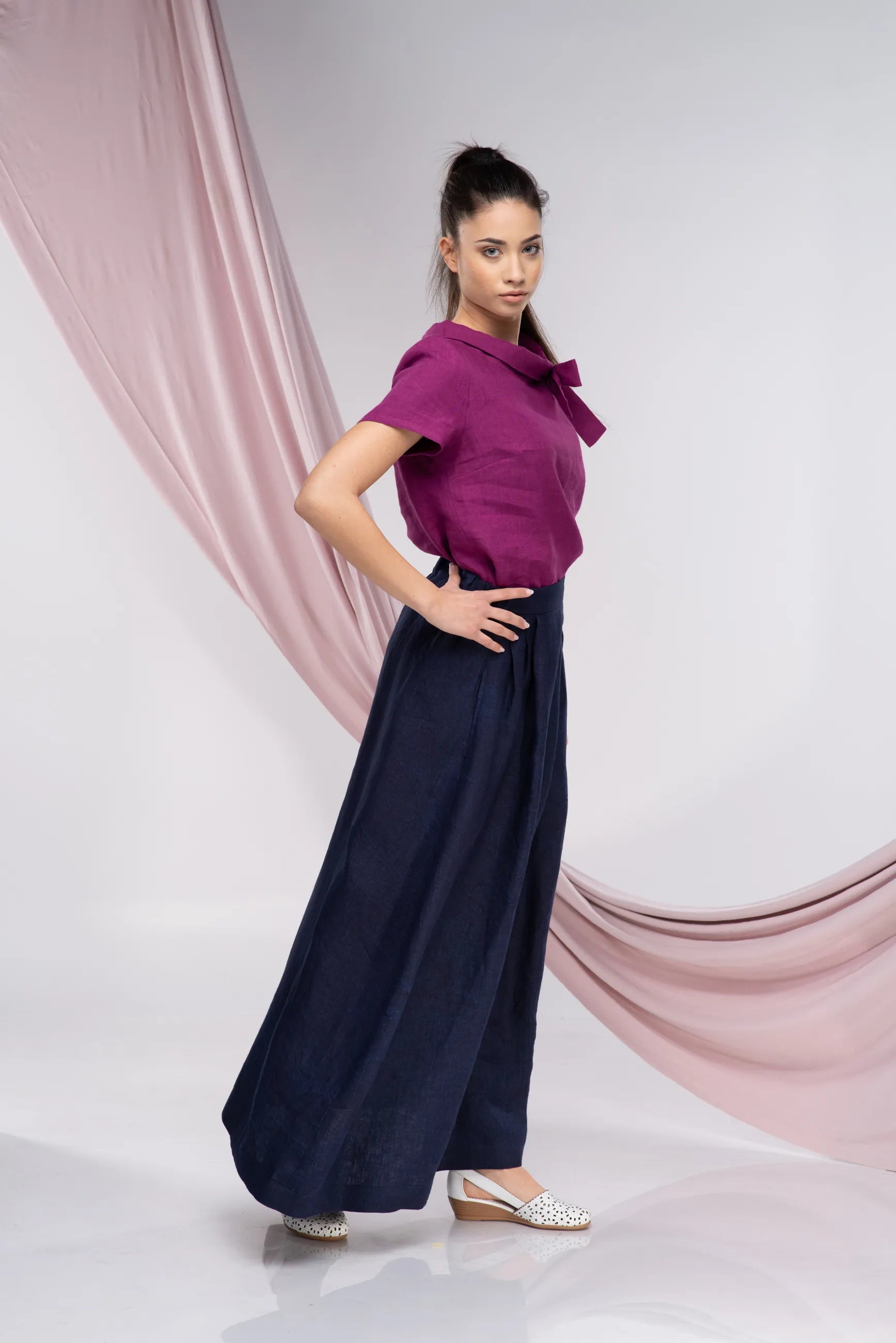 Purple Linen Short Sleeve Elegant Top-Danellys-9.webp