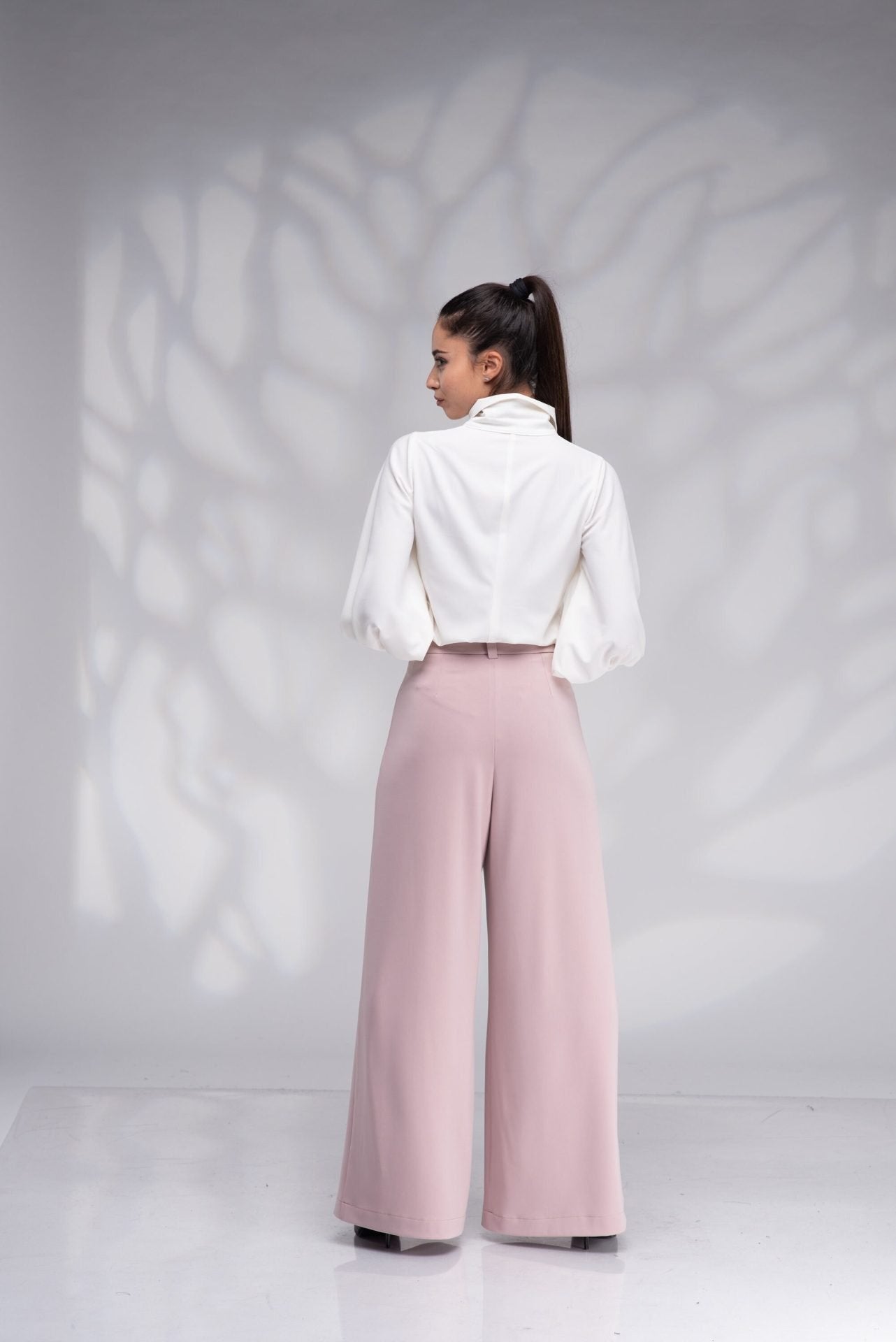 Wide Leg Palazzo High Waisted Flared Trousers with Side Zipper