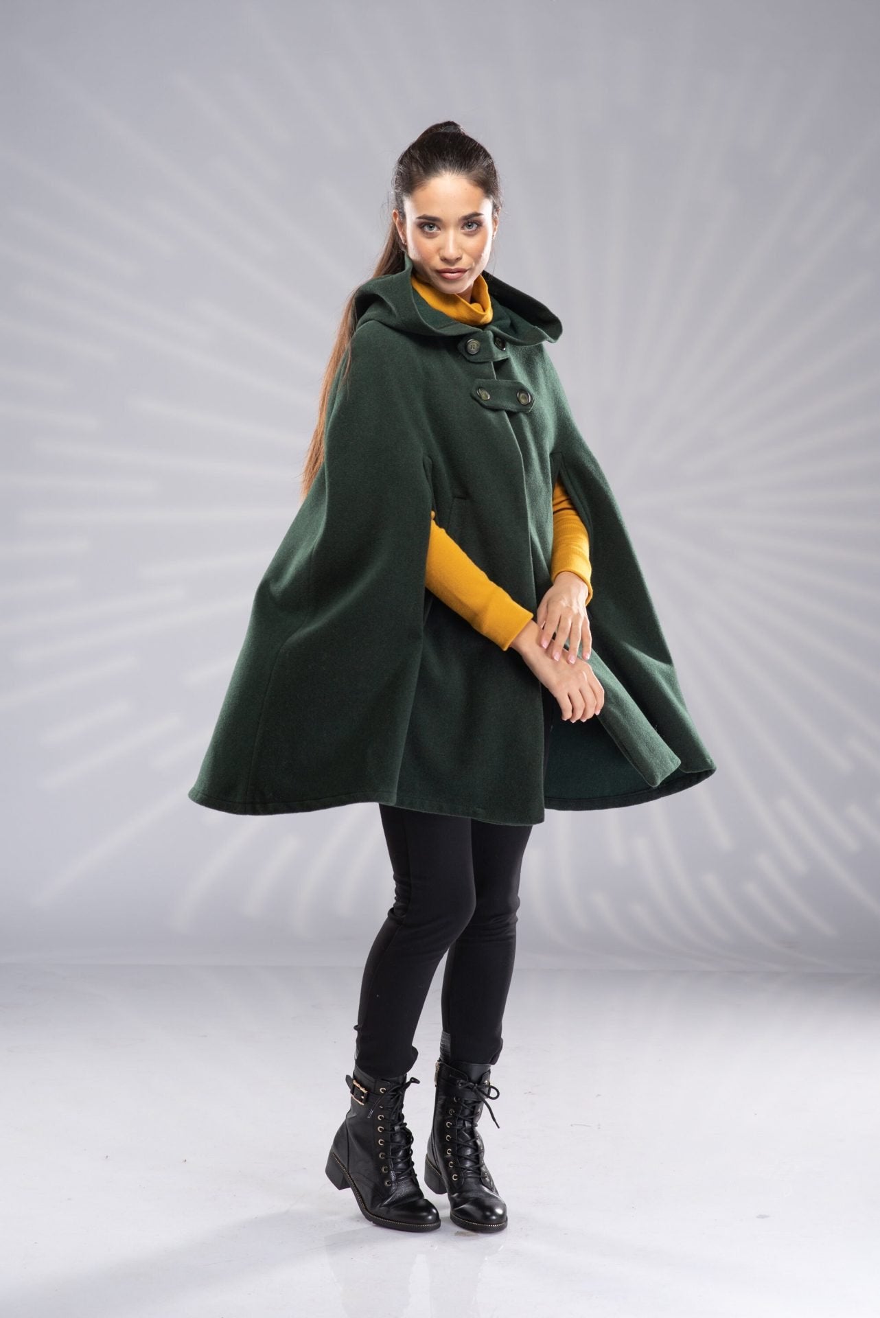 Wool Short Hooded Cloak Coat Winter Cape Wool Poncho