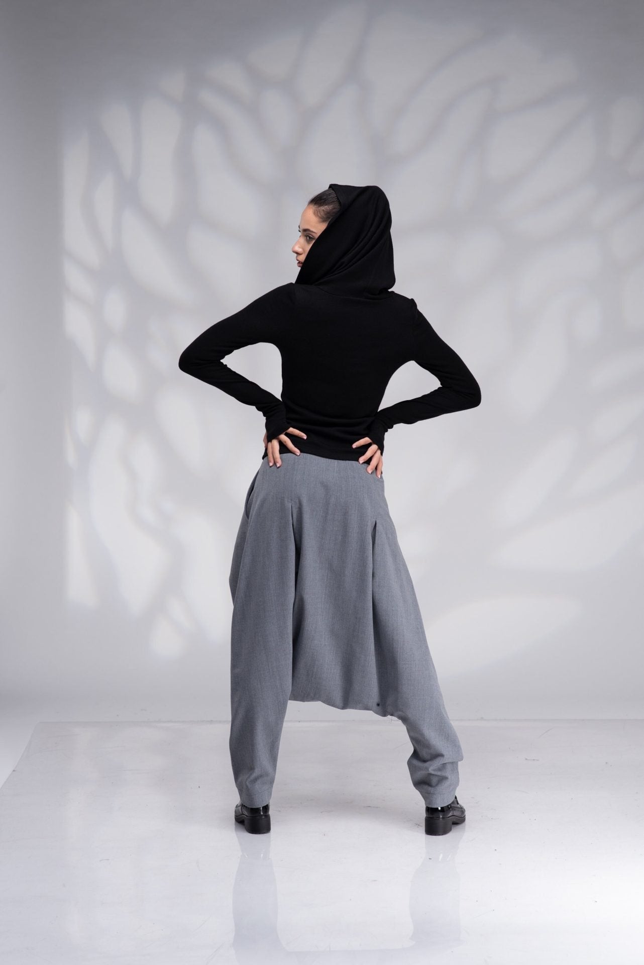 Gray Wool Harem Drop Crotch Baggy Winter Pants