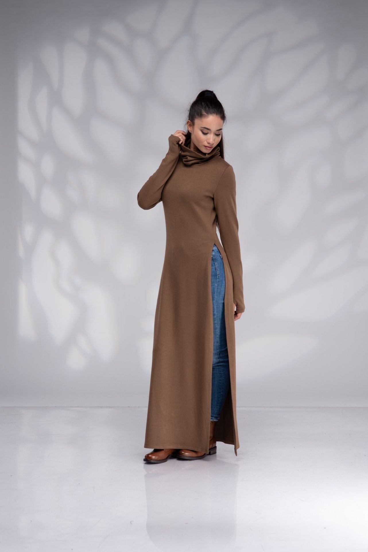 Maxi Long Turtleneck Knit Sweater Tunic Dress