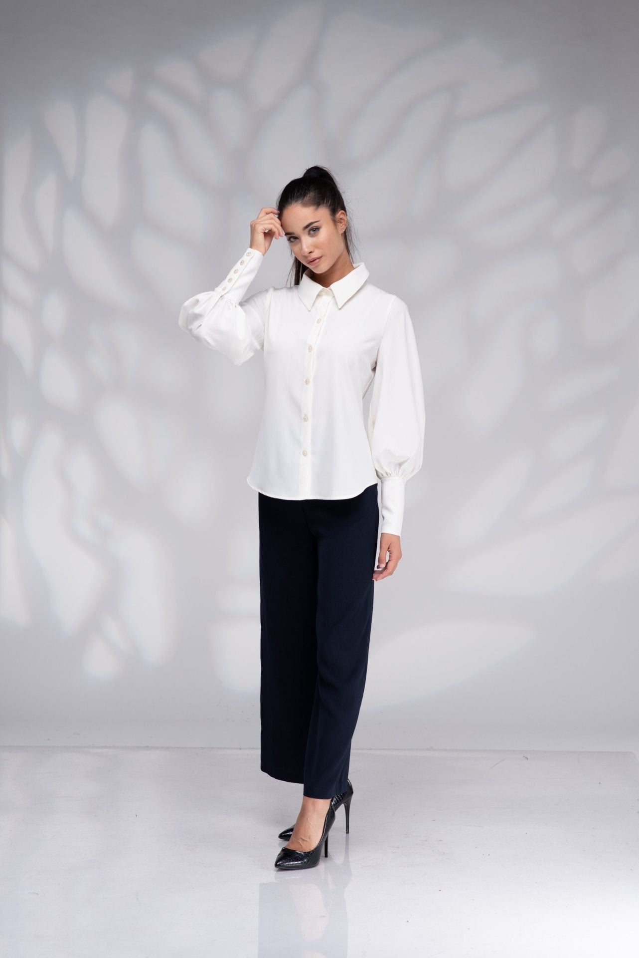 Victorian Button up Collared Blouse with Balloon Sleeves