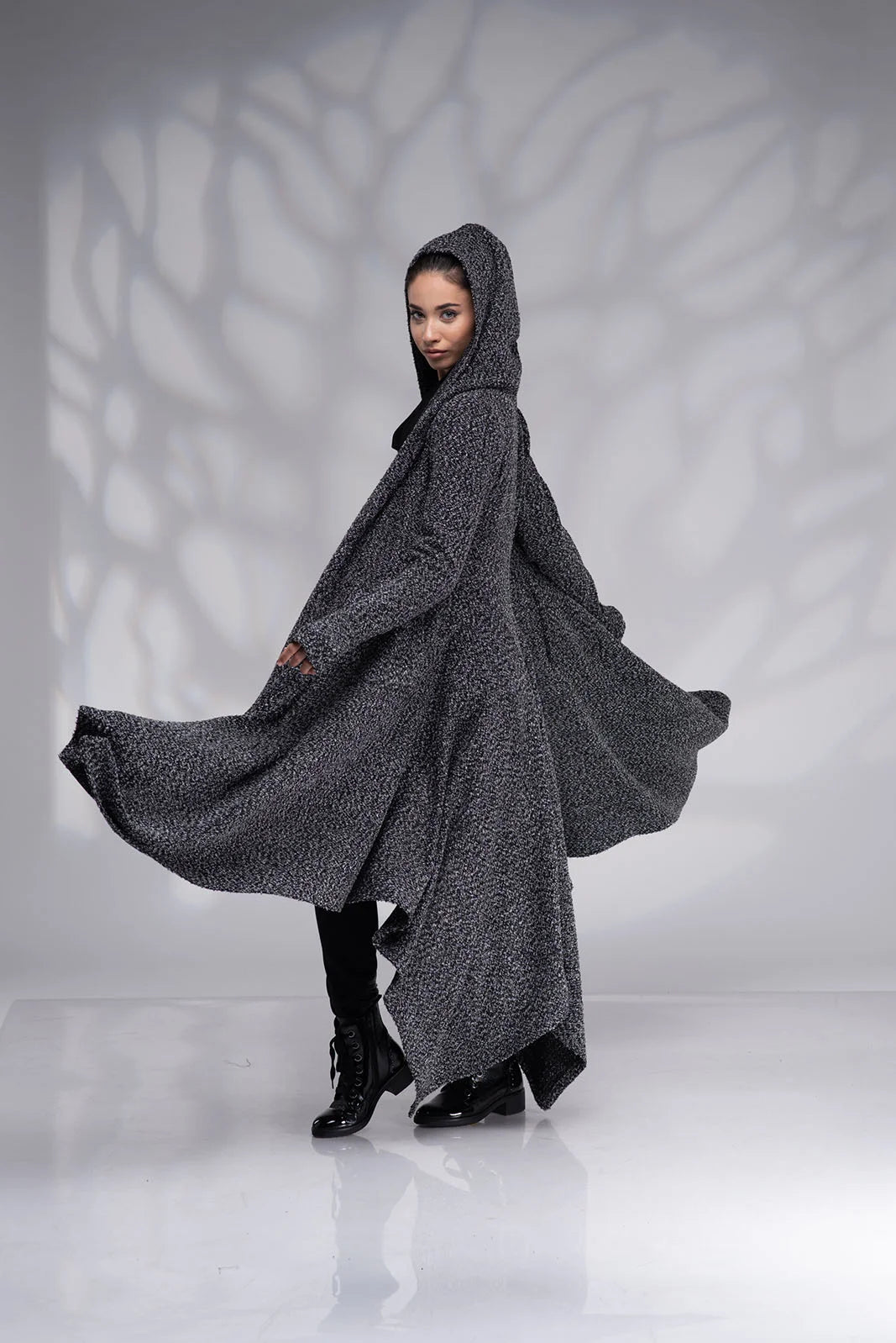 Open Knit Cardigan with Hood - Maxi Duster Sweater