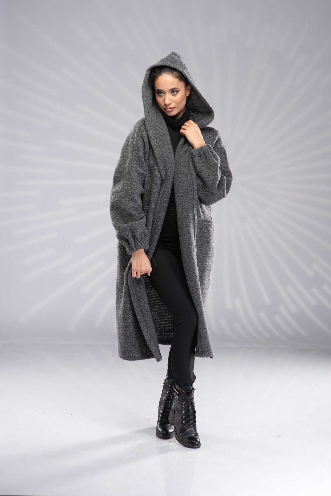 Wool Sweater Coat Long Hooded Cardigan Sweater