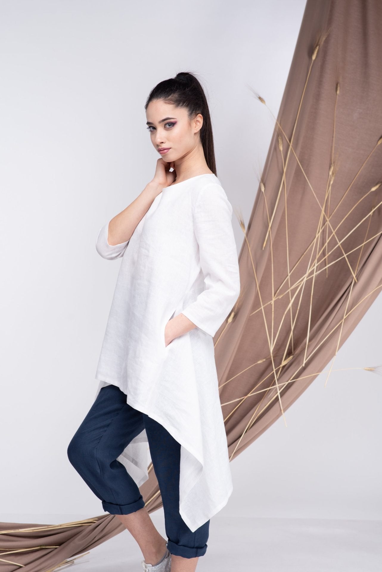 Linen White Tunic Top