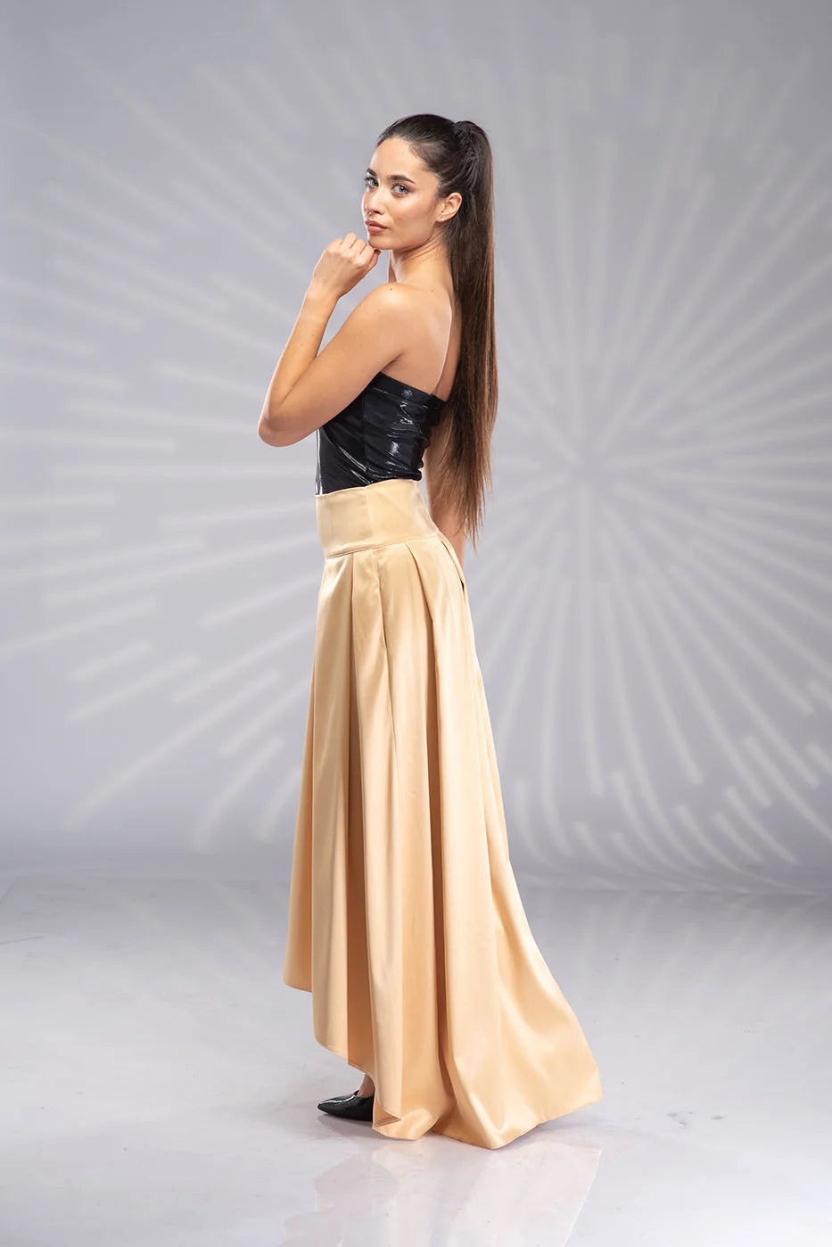 Satin Gold Pleated Skirt - Long High Waisted Bridal