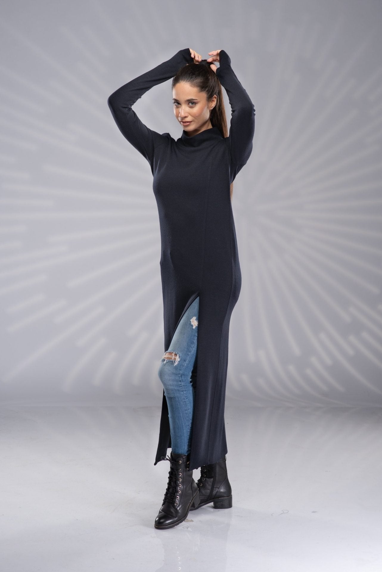 Knit Long Turtleneck Maxi Sweater Tunic Dress