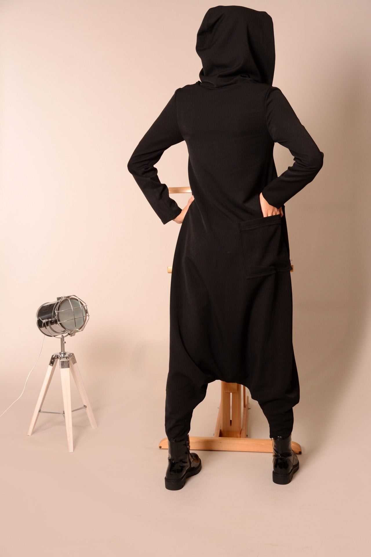 Black Plus Size Harem Hooded Maxi Romper