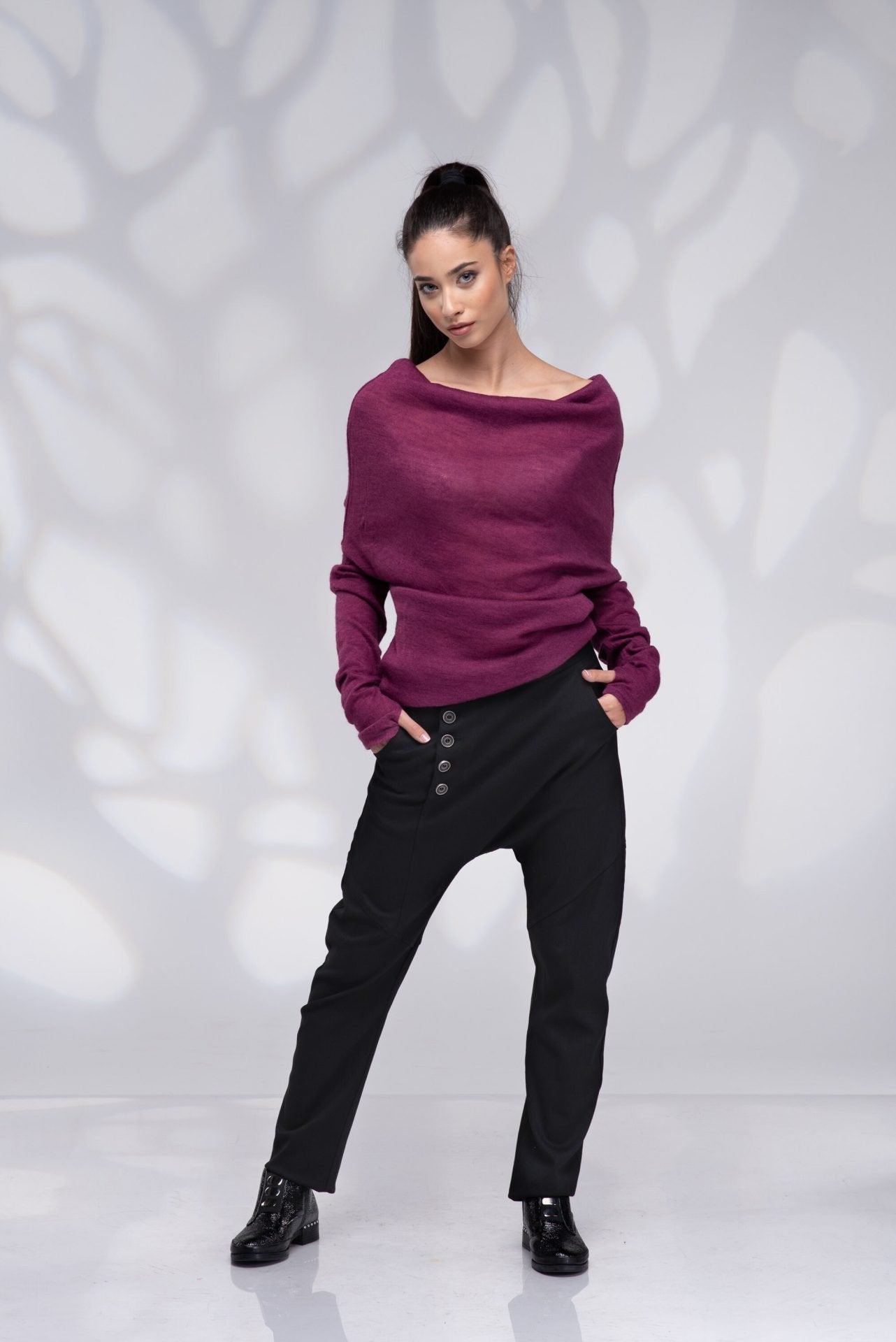 Gray Wool Harem Drop Crotch Baggy Trousers