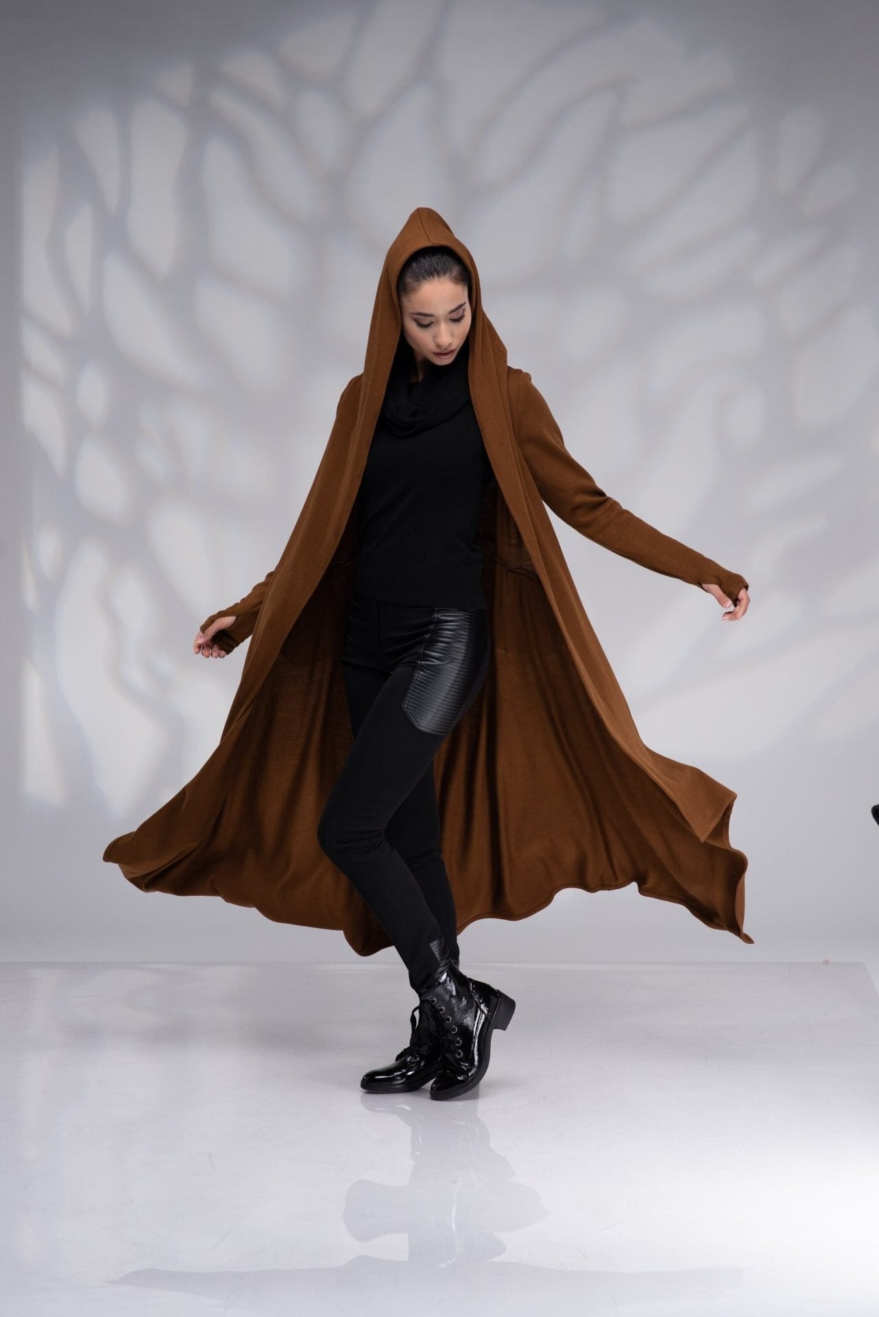 Long Cardigan Cloak with Hood Maxi Duster Sweater Coat