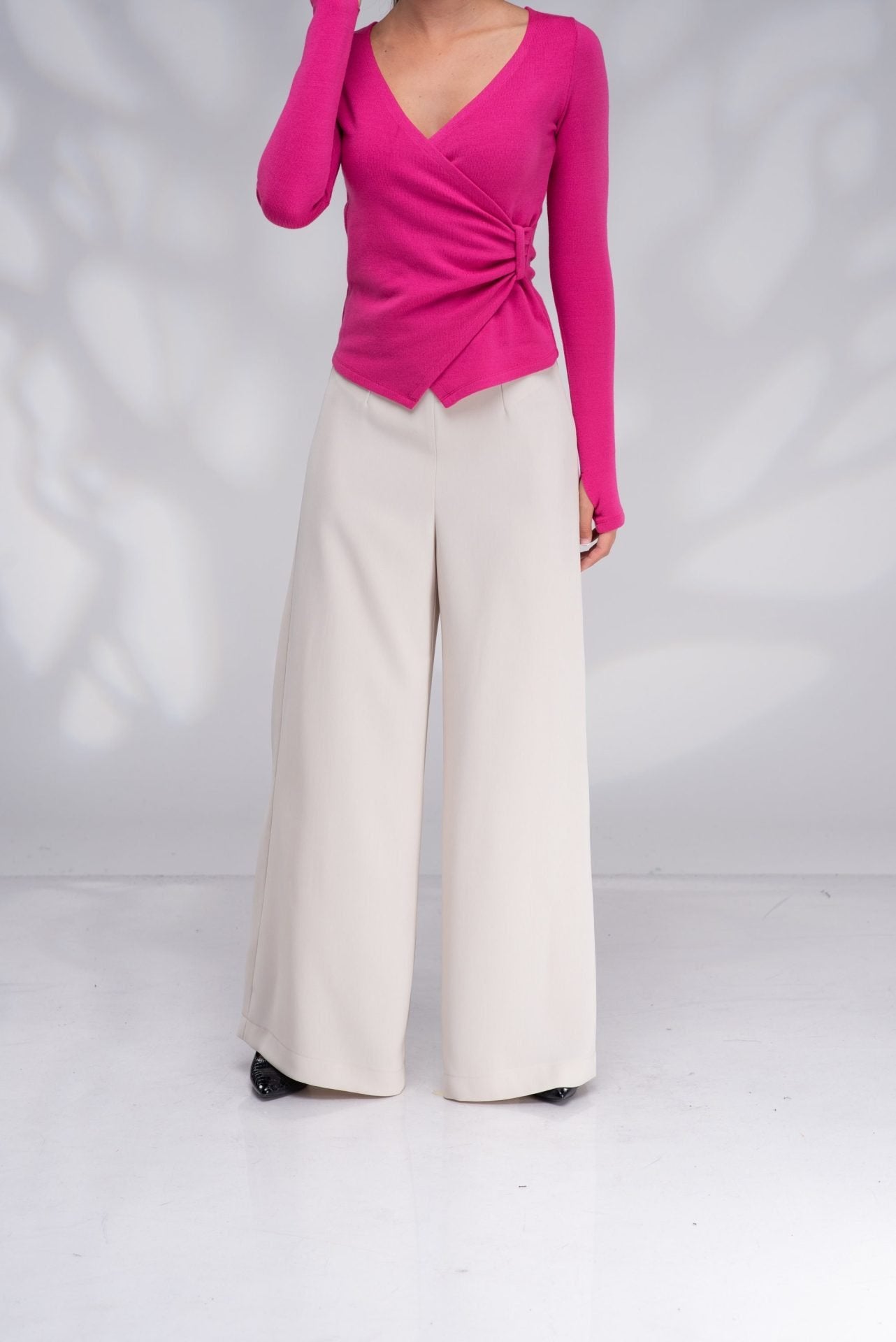 Wide Leg Palazzo High Waisted Flared Trousers with Side Zipper
