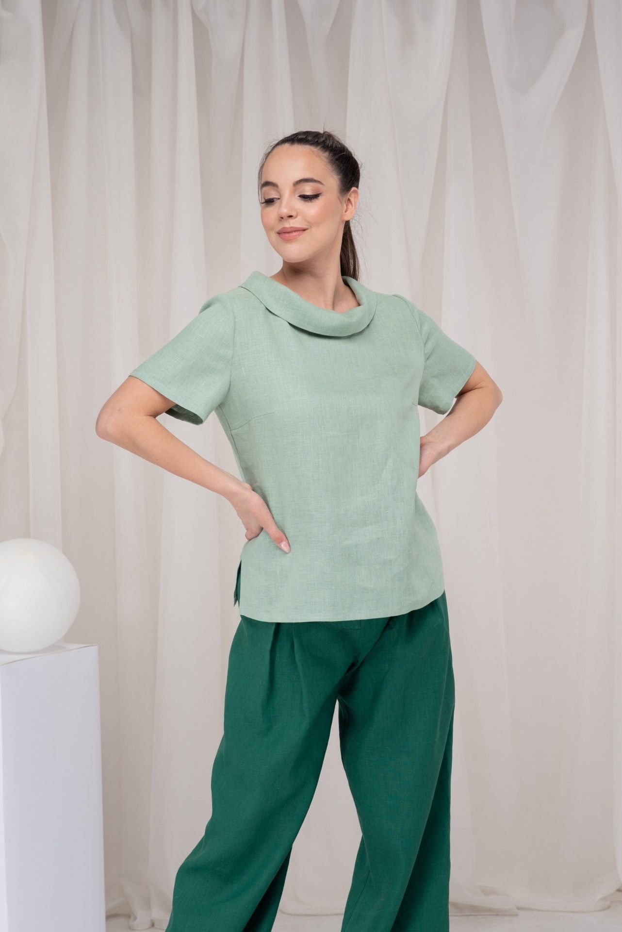 Linen Plus Size Summer Short Sleeve Elegant Blouse