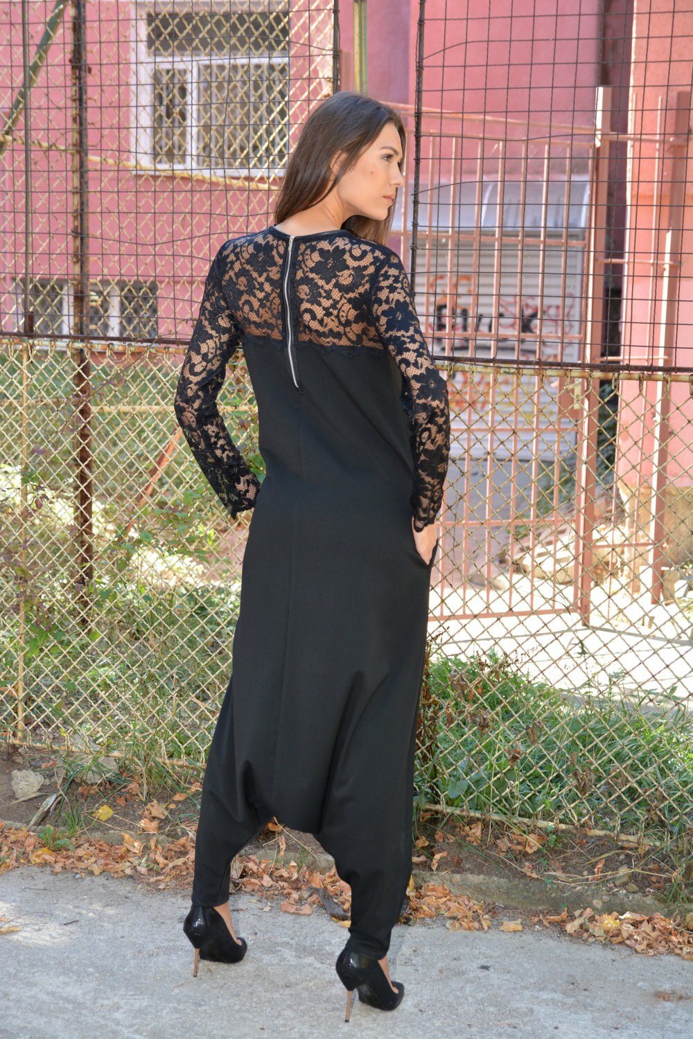 Lace Black Plus Size Drop Crotch Jumpsuit