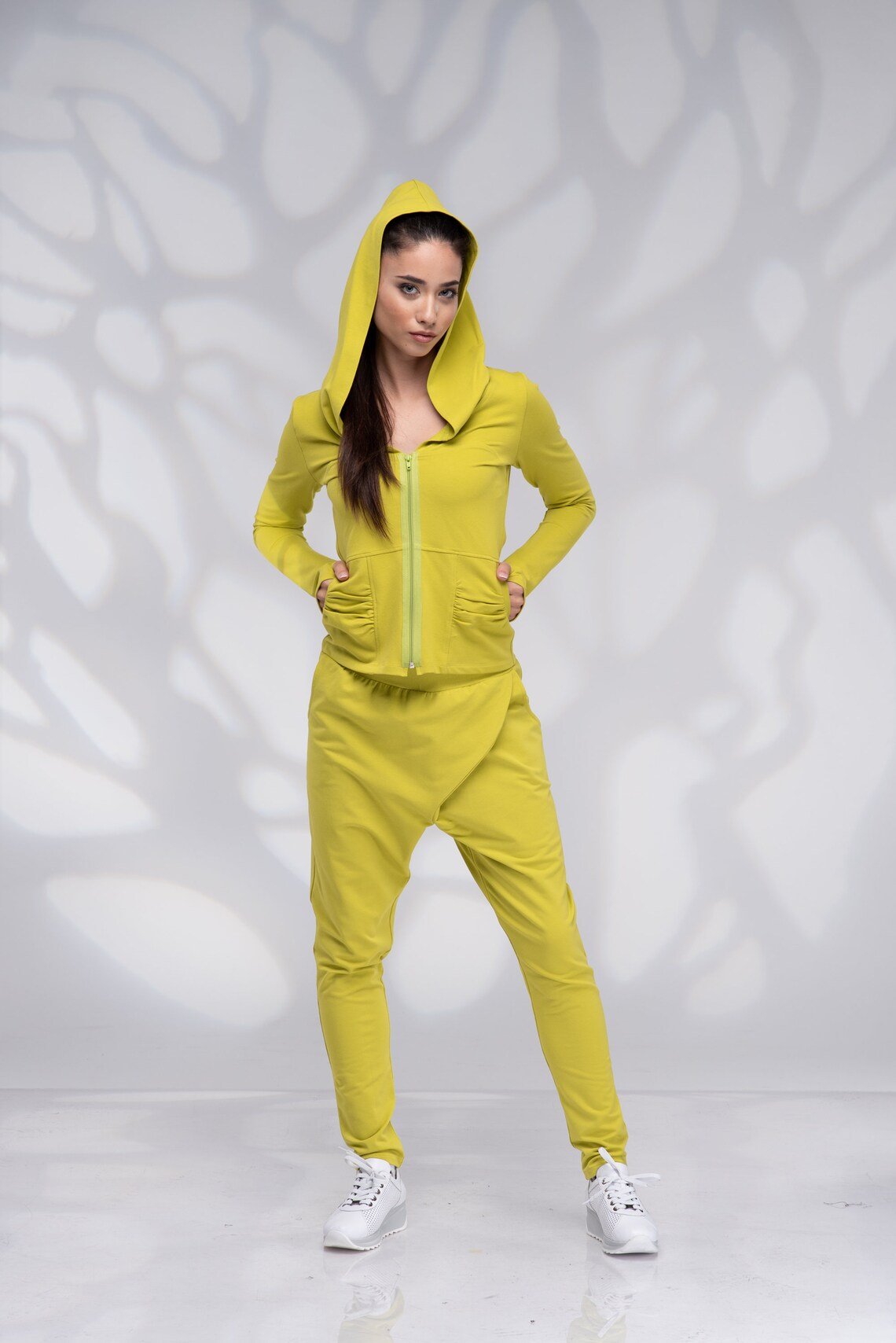 Zip Up Hoodie Fitted Sweatshirt for Women With Thumb Hole Sleeve