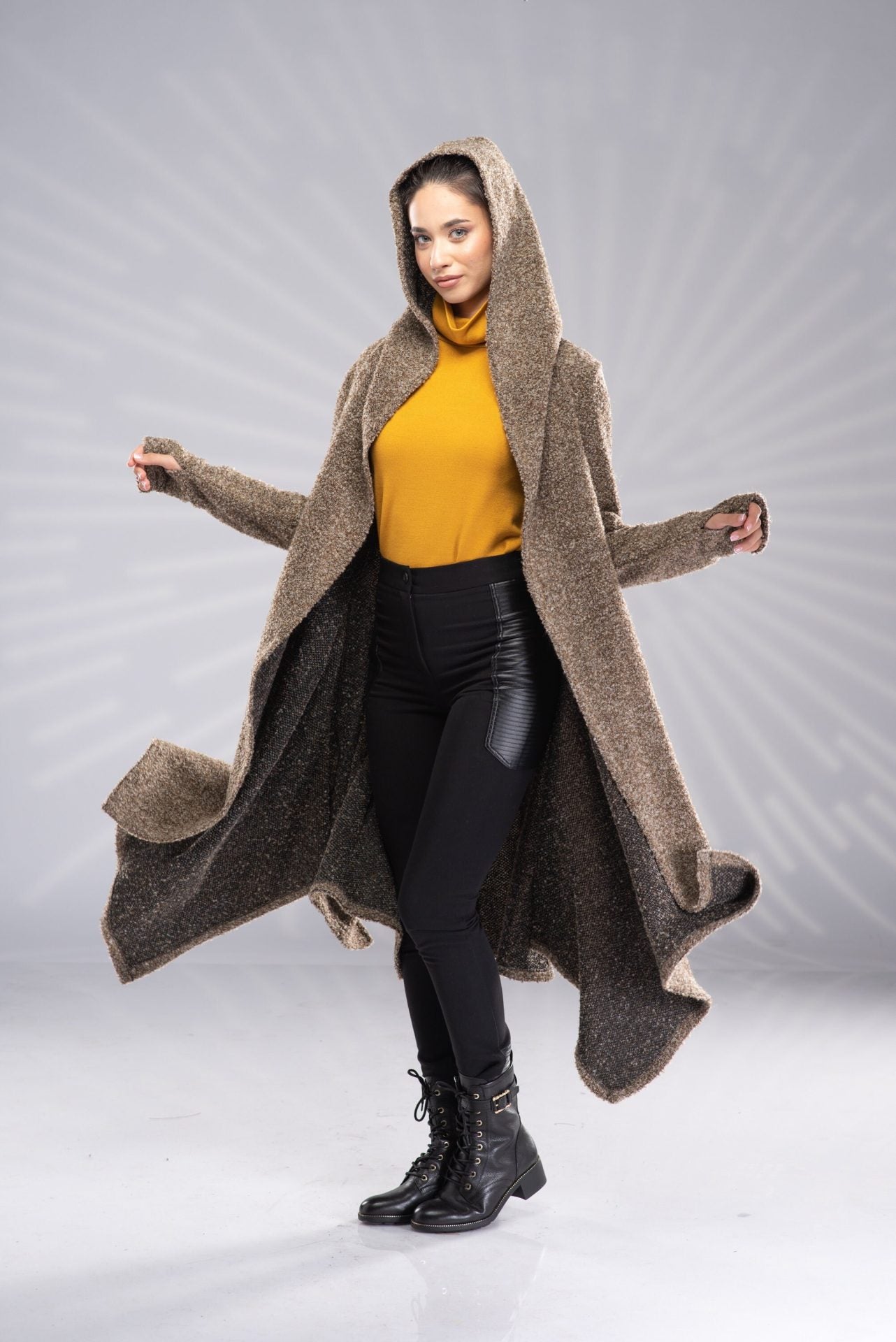 Long Hooded Cardigan Knit Sweater Witch Hooded Cloak