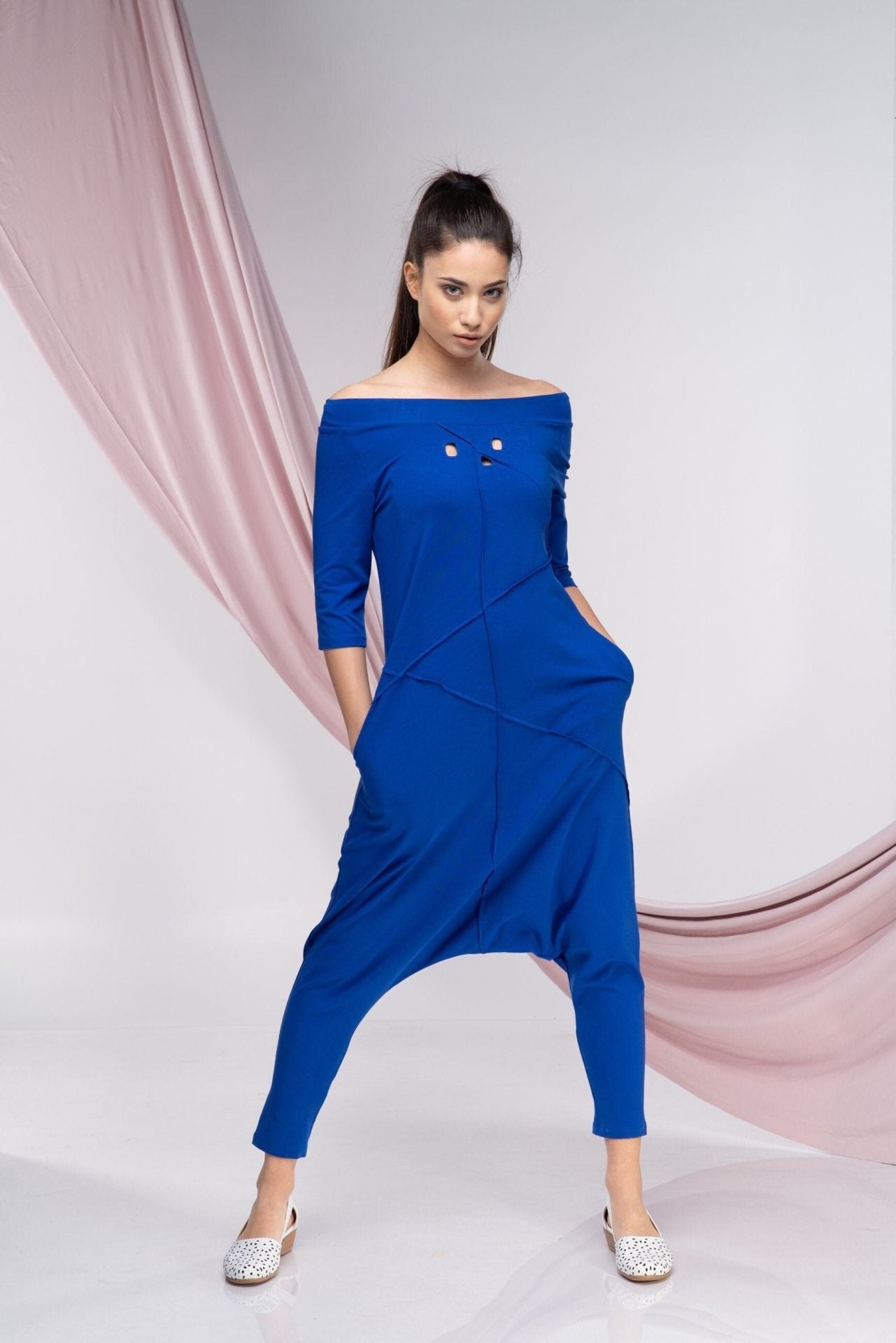 Blue Plus Size Harem Jumpsuit