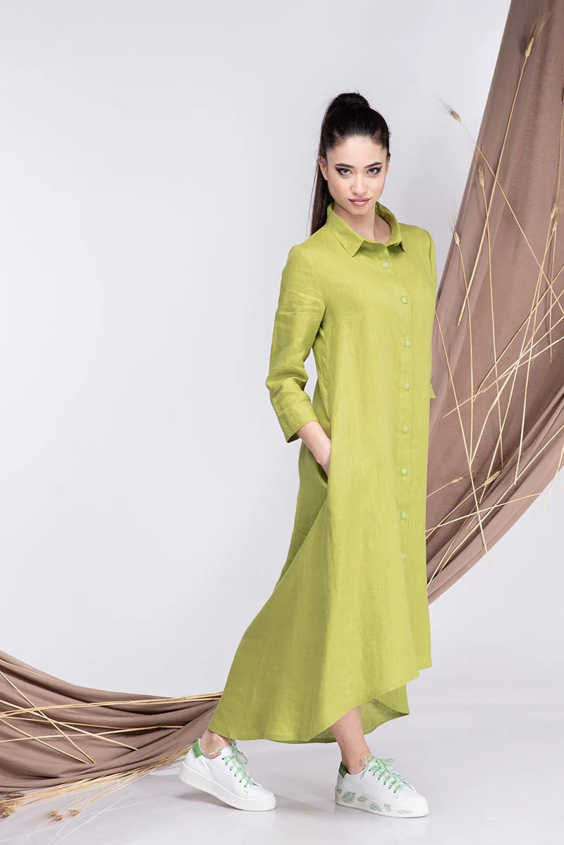 Lime Green High Low Button Down Dress