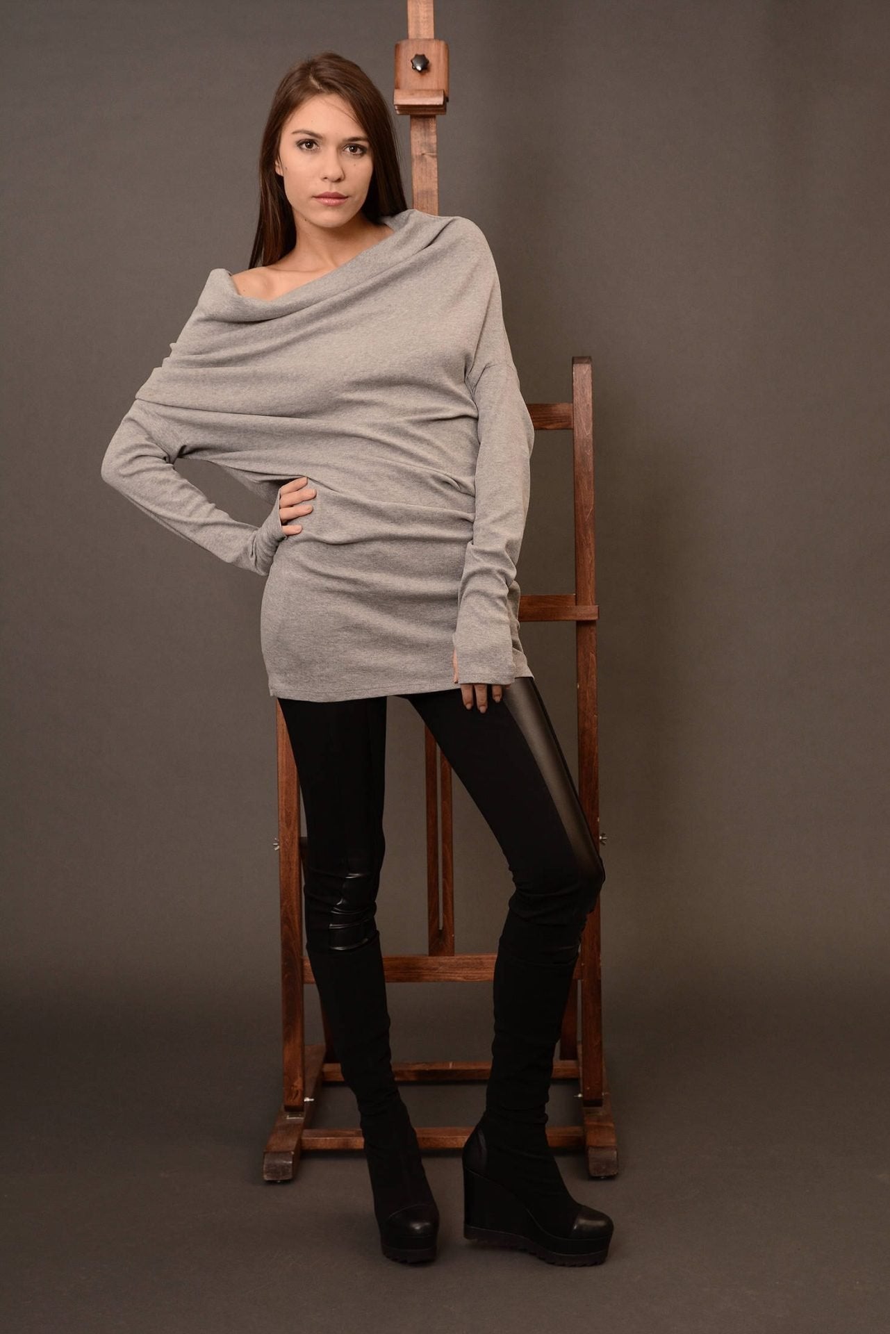 Knit Wool Asymmetrical Oversized Off Shoulder Sweater