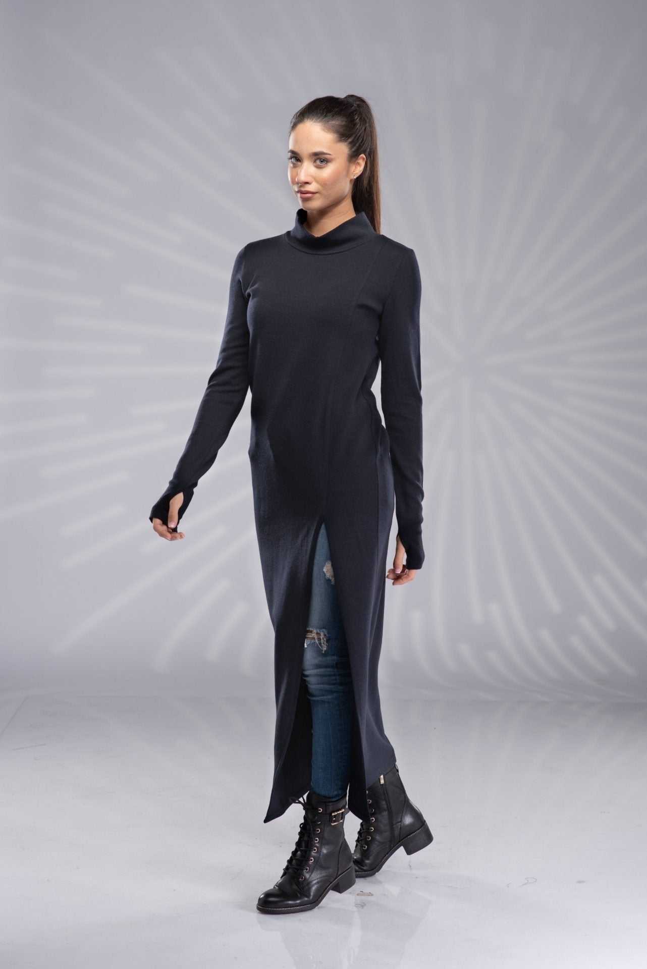 Knit Long Turtleneck Maxi Sweater Tunic Dress