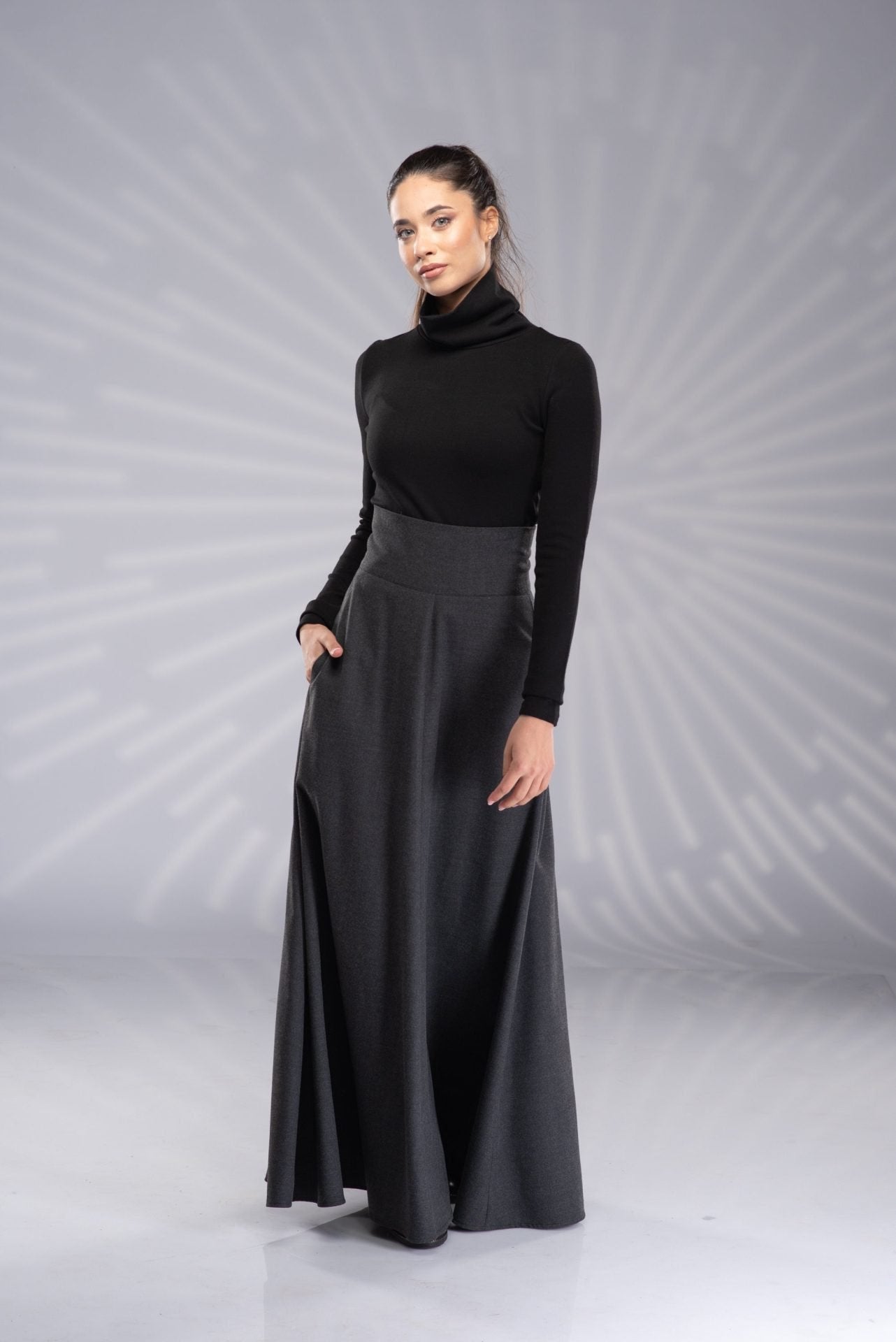Wool Maxi Victorian High Waist Winter Long Skirt